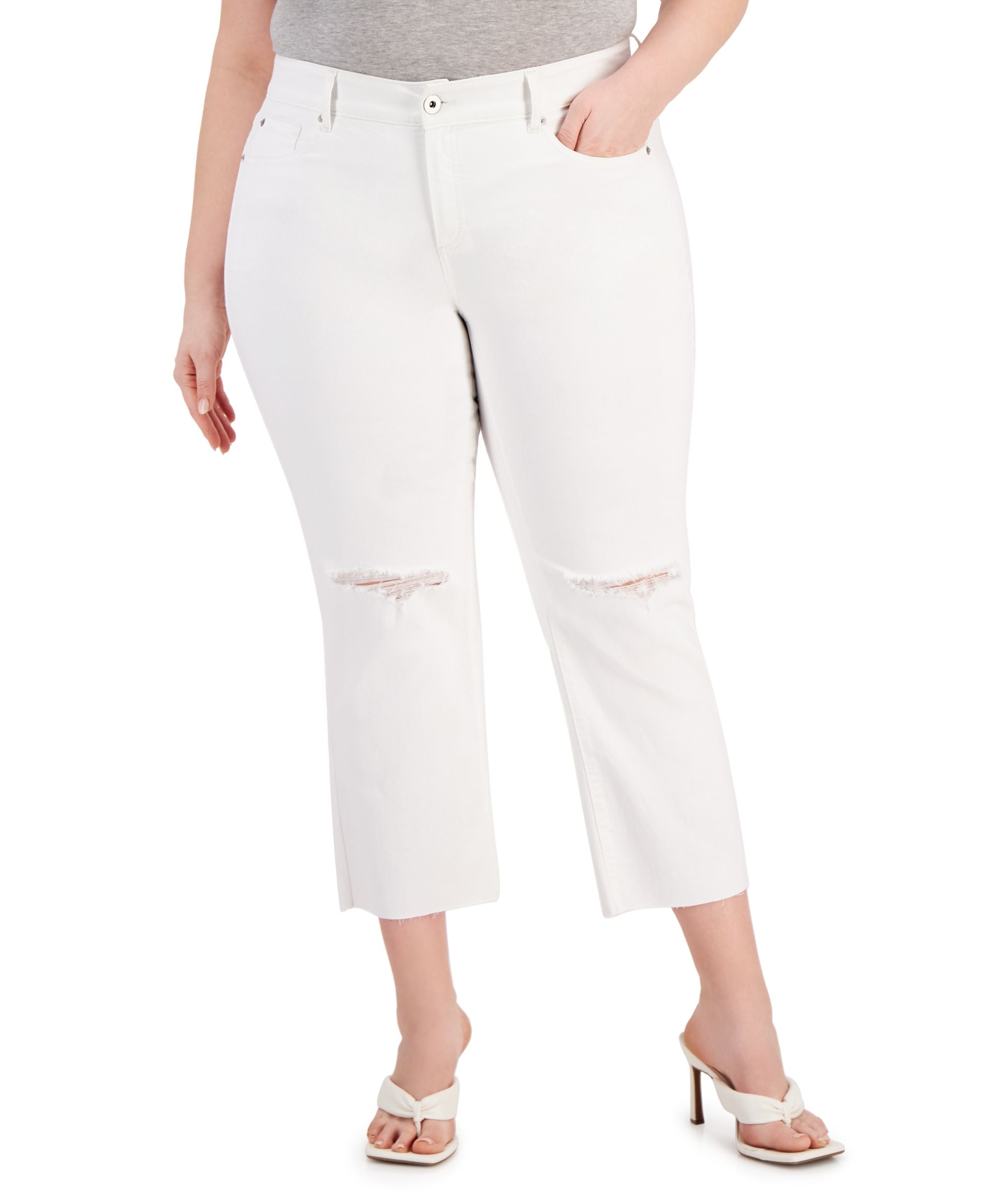 INC International Concepts Plus Size Ripped Straight-Cut Premium Jeans