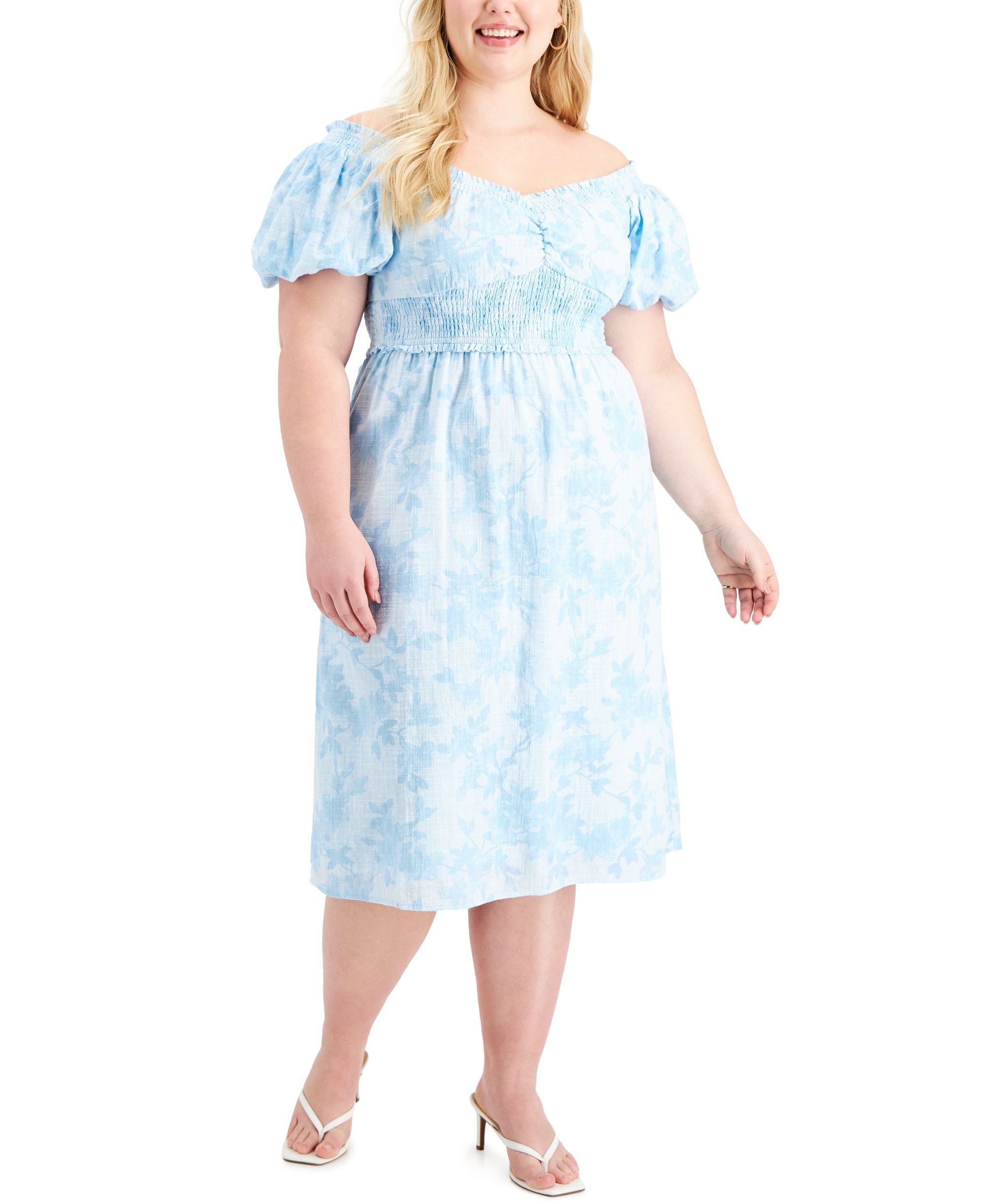 INC International Concepts Plus Size Off The Shoulder Printed Midi Dress