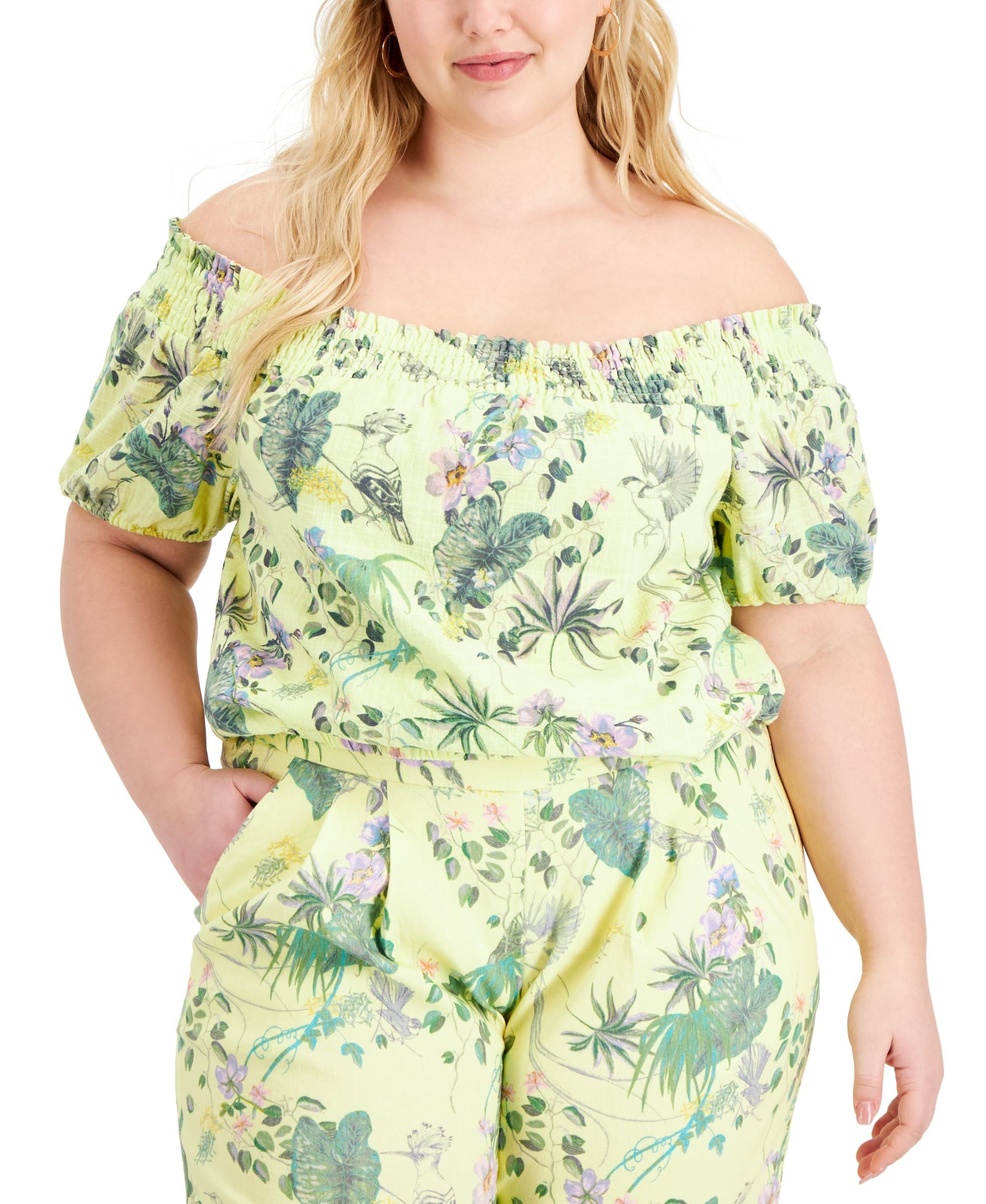 INC International Concepts Plus Size Off The Shoulder Puff-Sleeve Signature Blouse