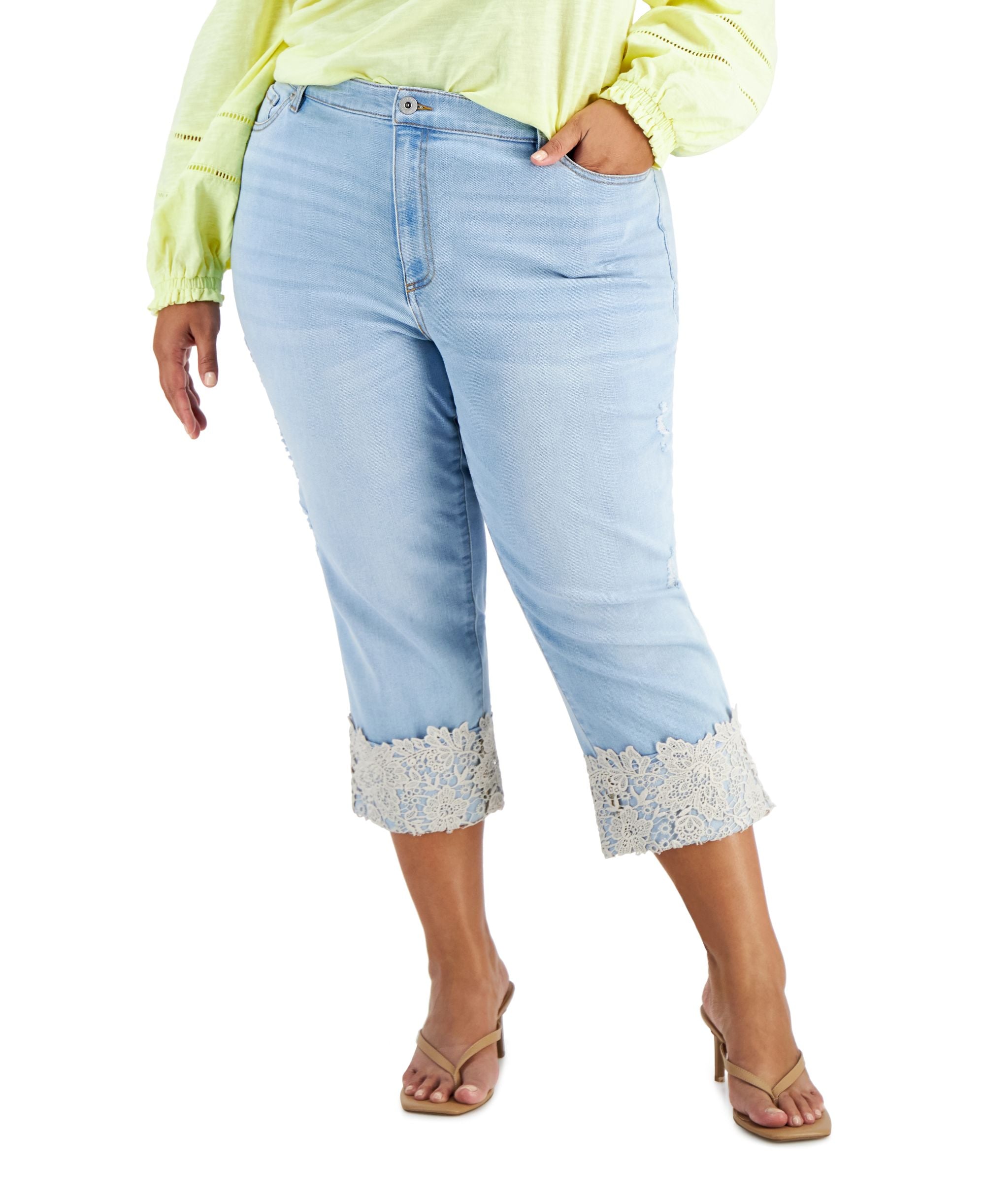 INC International Concepts Plus Size Lace Cuff Cropped Premium Jeans
