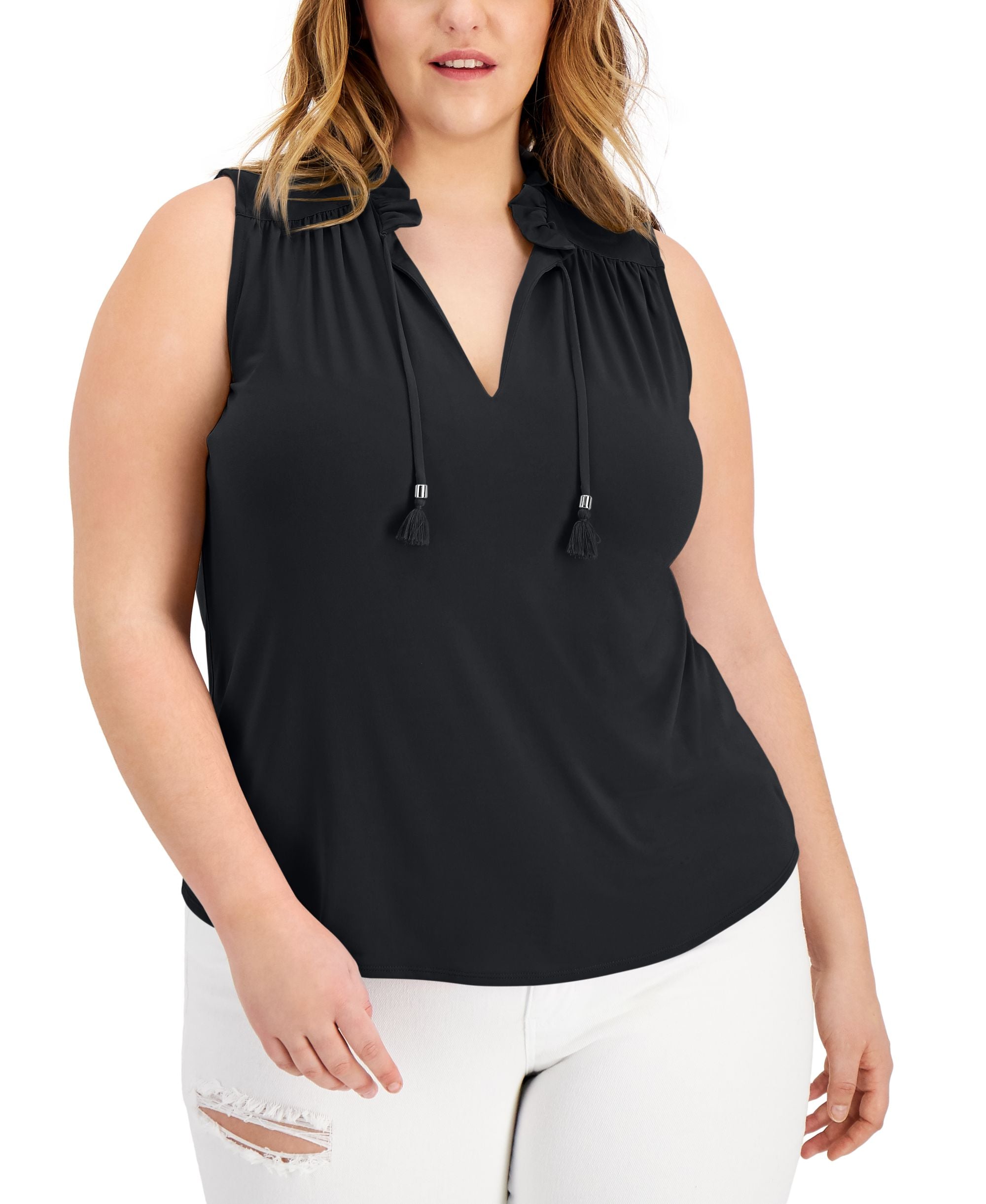 INC International Concepts Plus Size Tassel Tie Premium Top