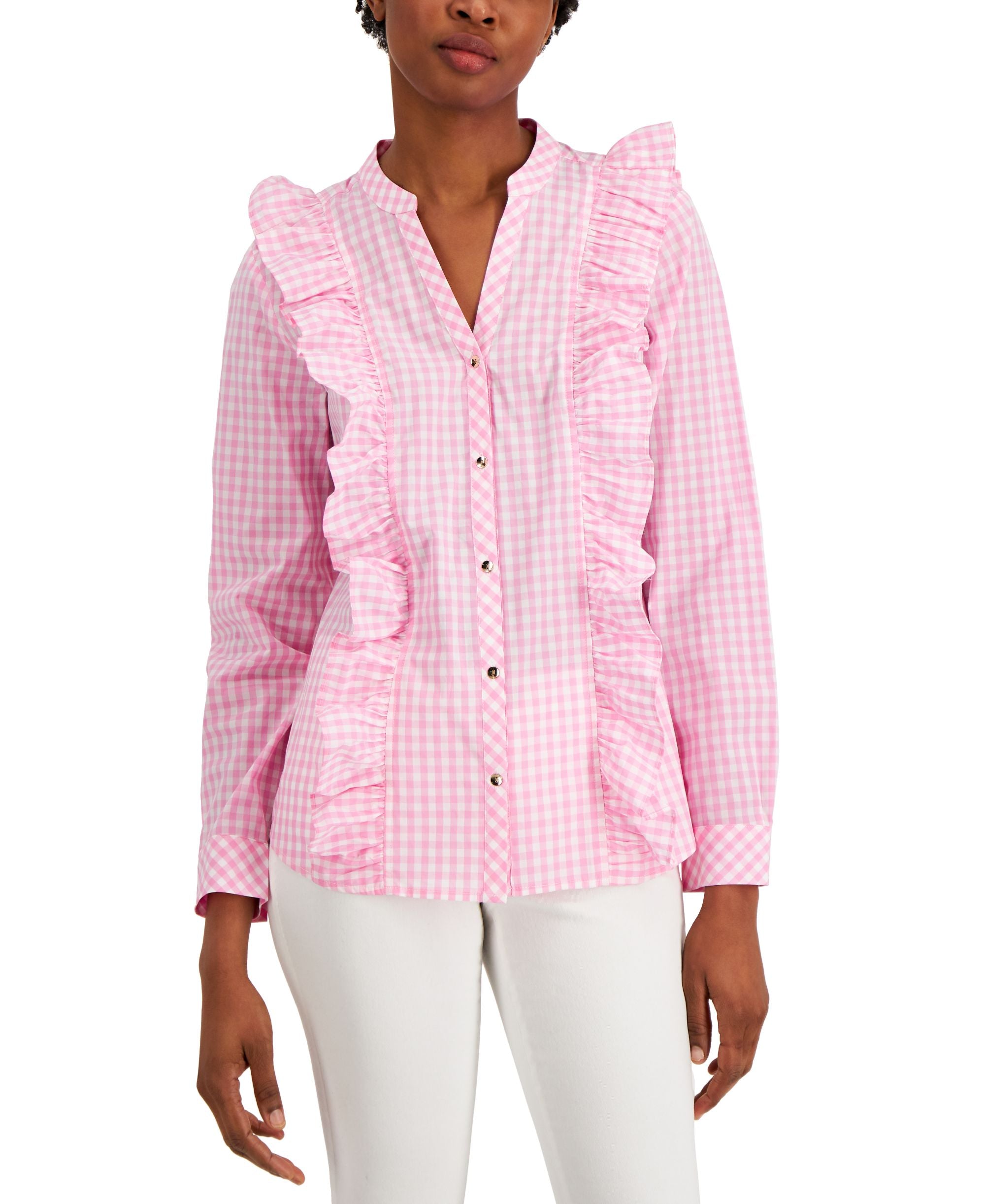 Charter Club Woven Long-Sleeve Ruffled Premium Top