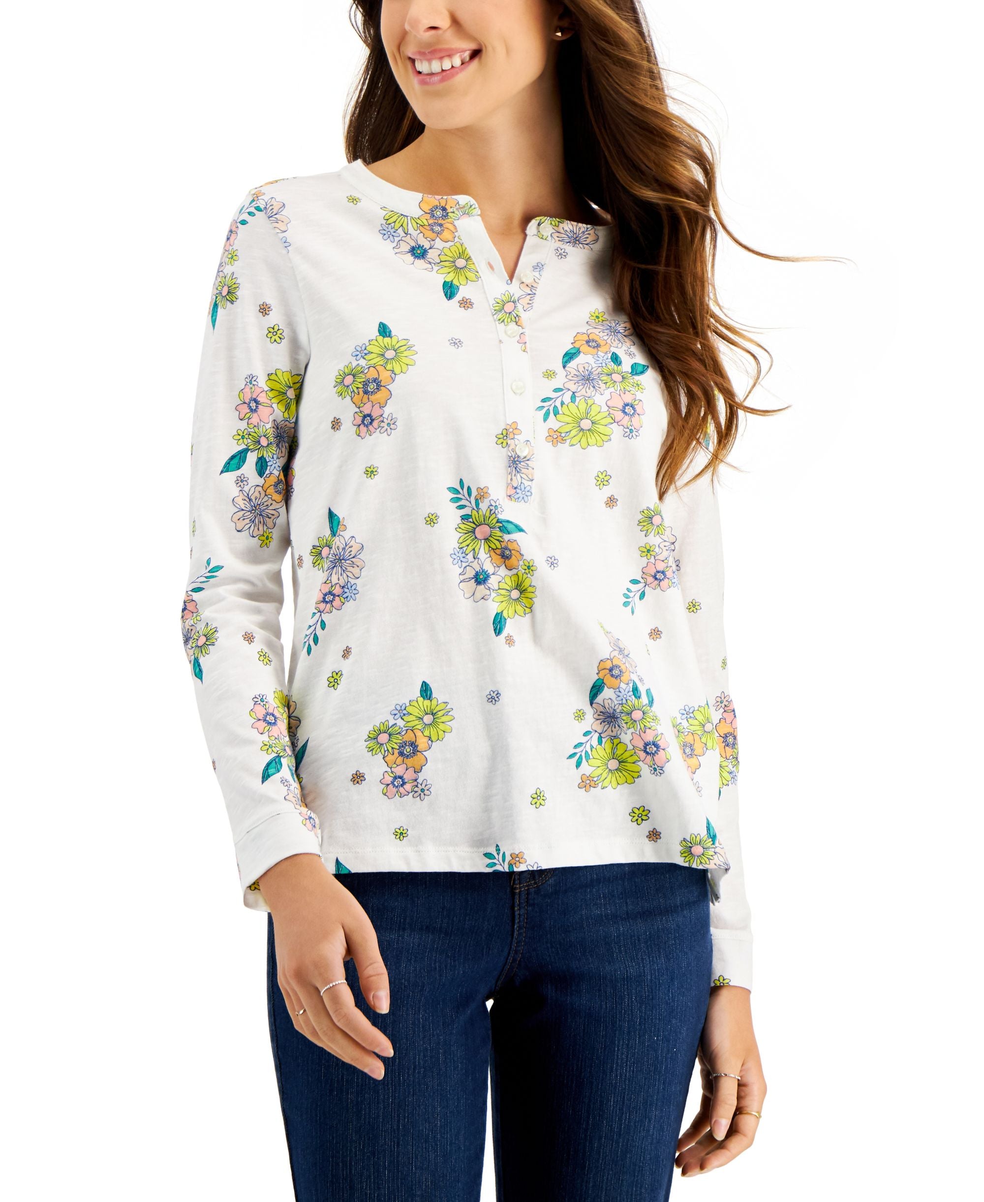 Style & Co Petite Cotton Printed Premium Top