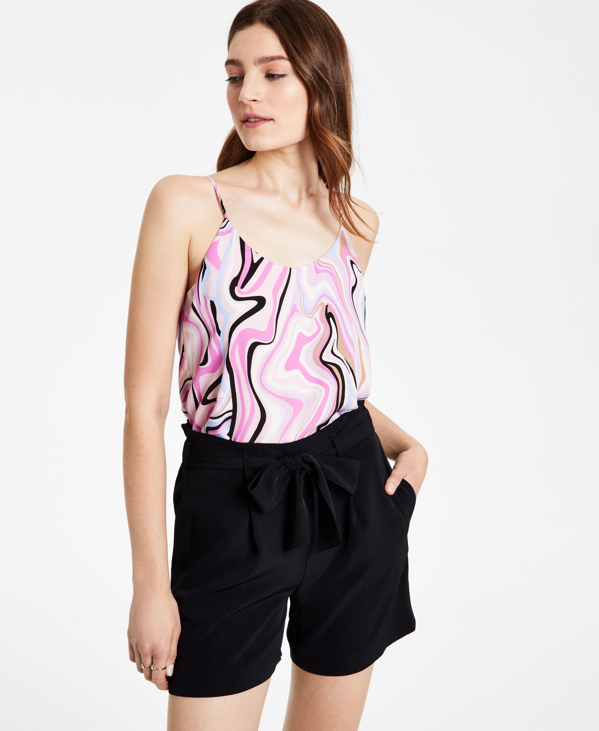 Bar III Printed Spaghetti Strap Camisole Premium Top