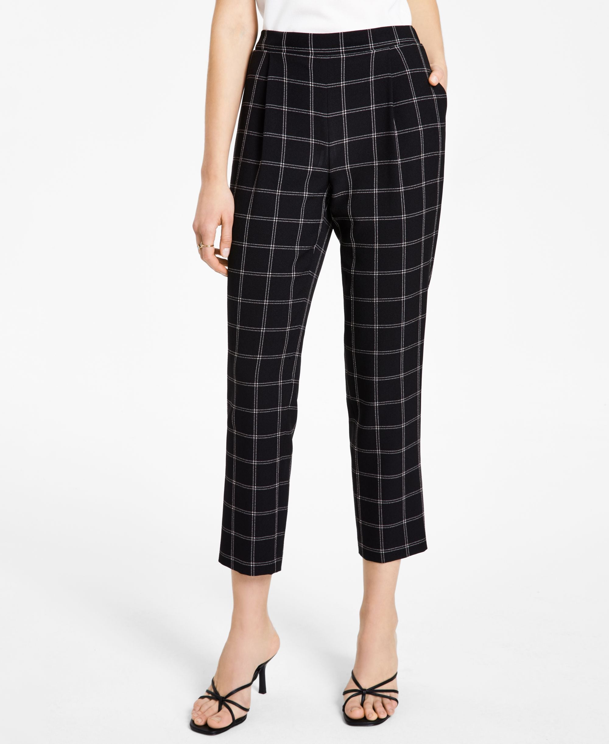 Bar III Womens Windowpane Print Comfort-Waist Pant