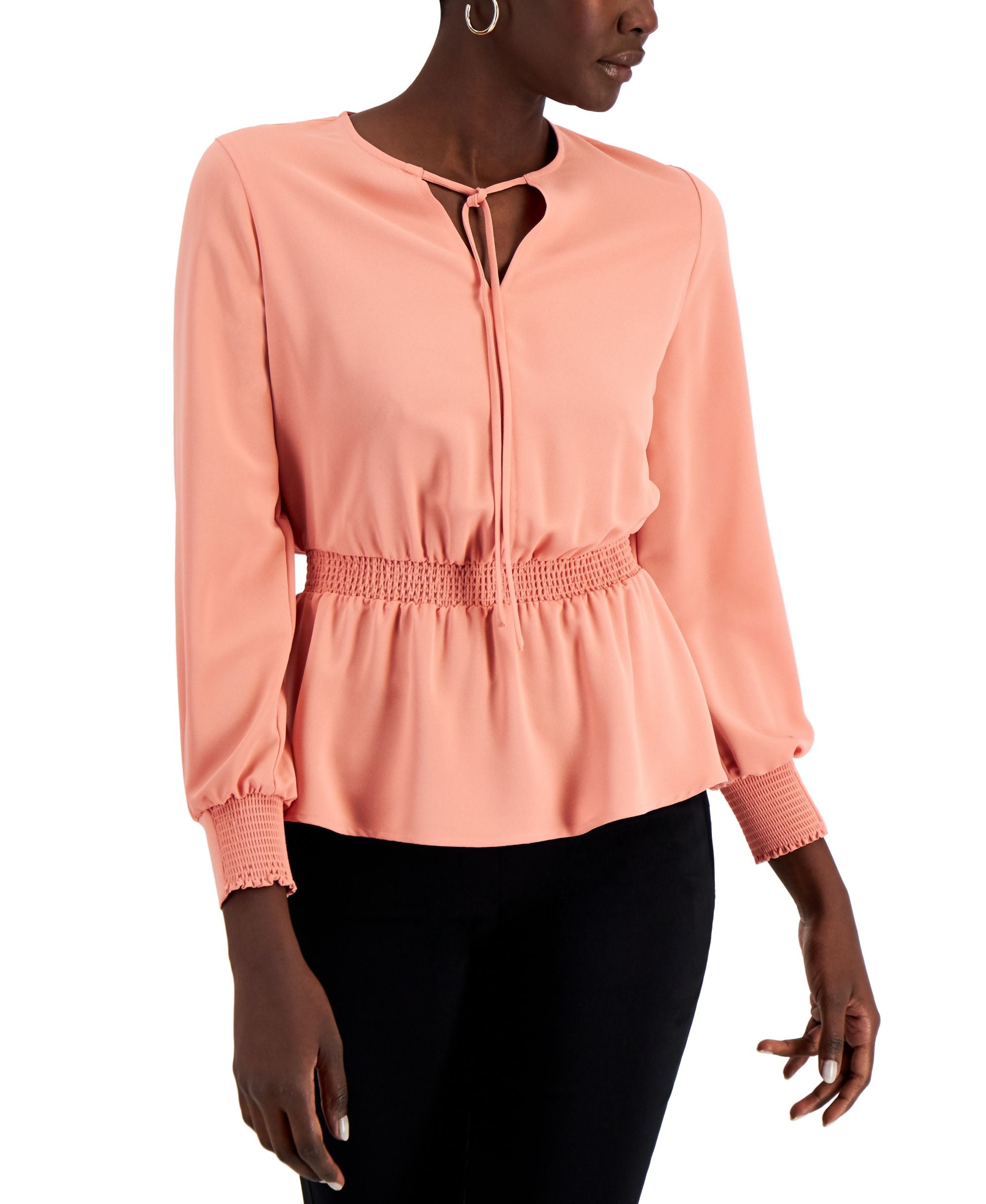 Alfani Smocked Peplum Premium Top