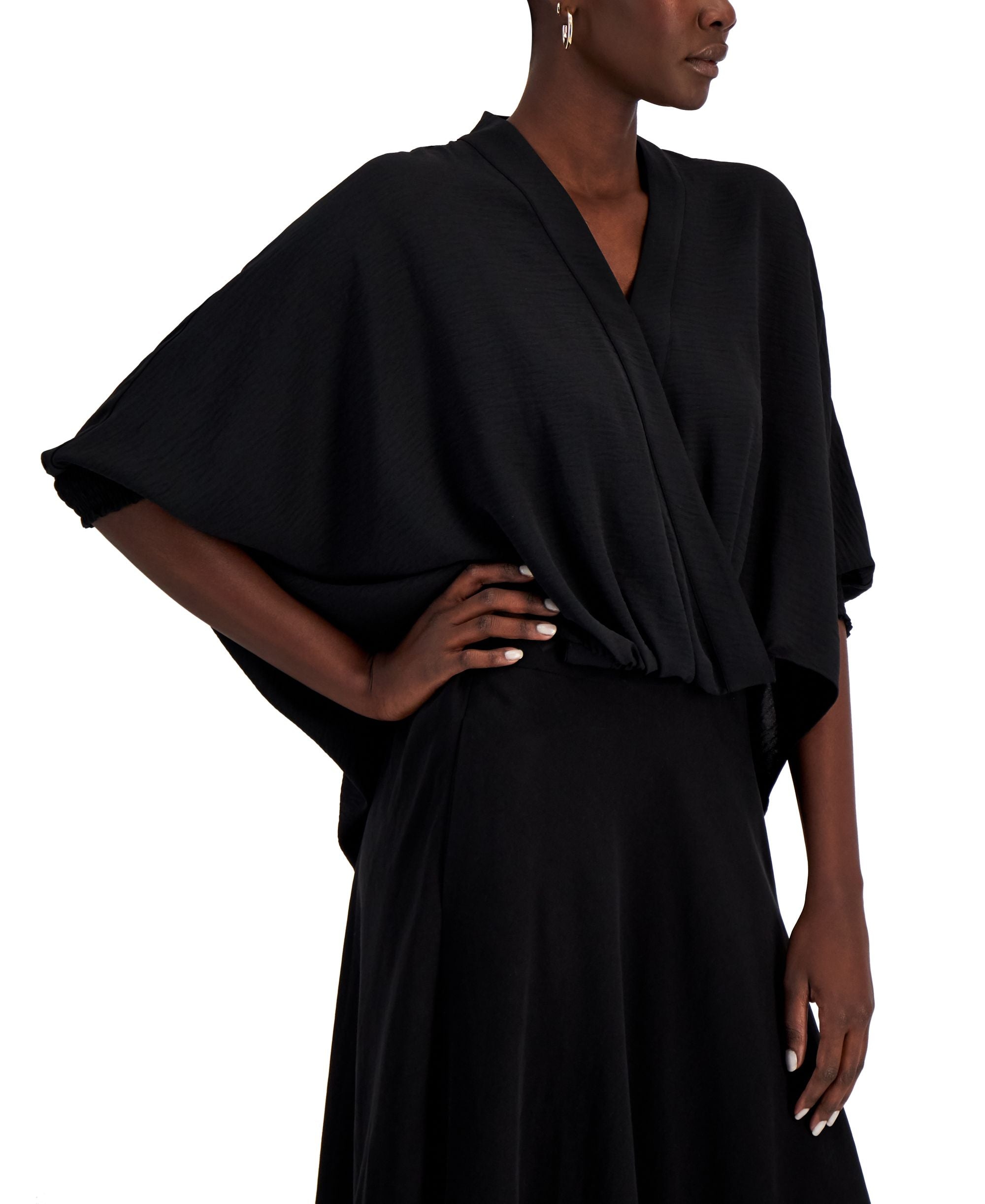 Alfani Faux Wrap Smocked Cuff Premium Top