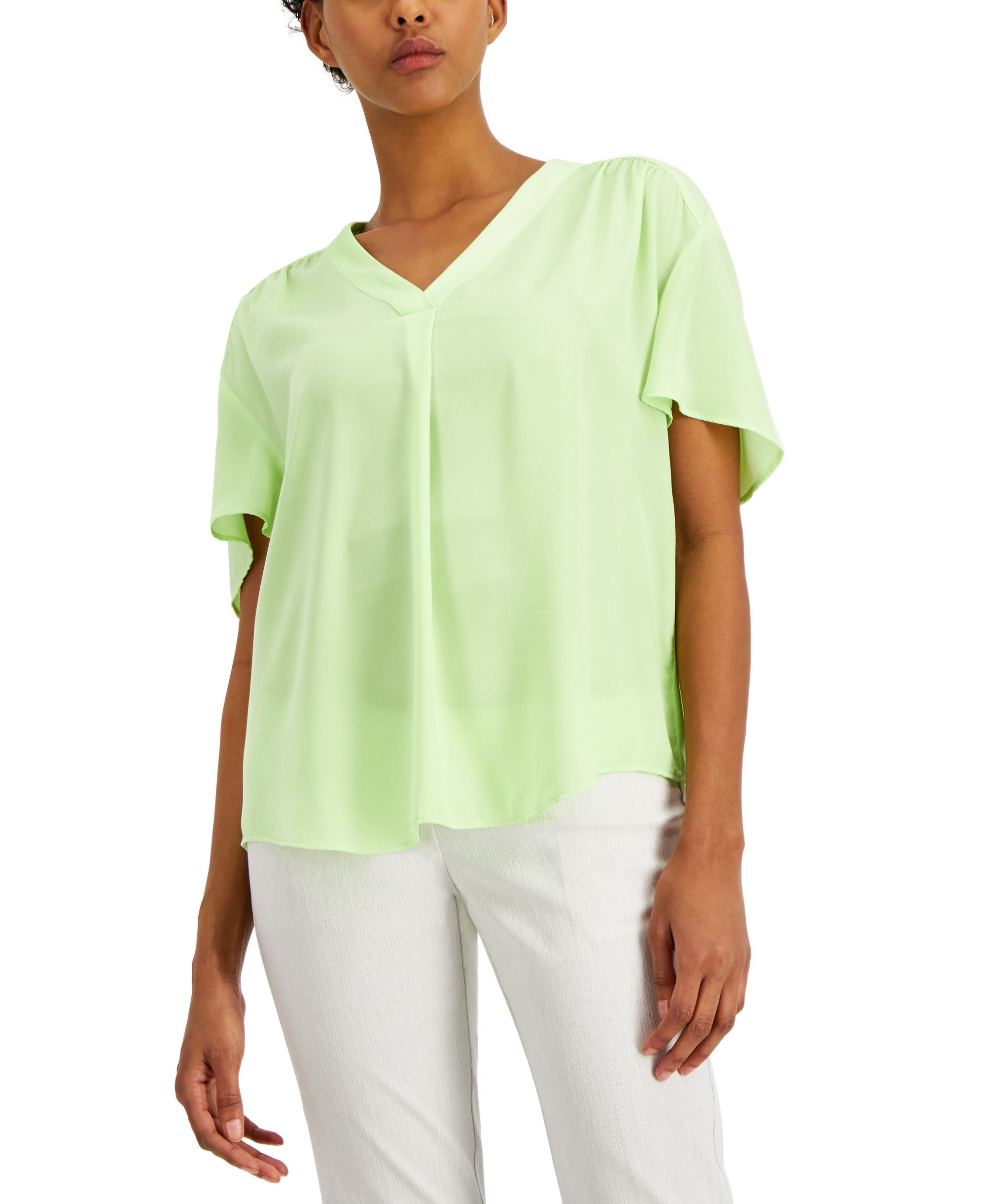 Alfani Shirred V Neck Dolman Sleeve Premium Top