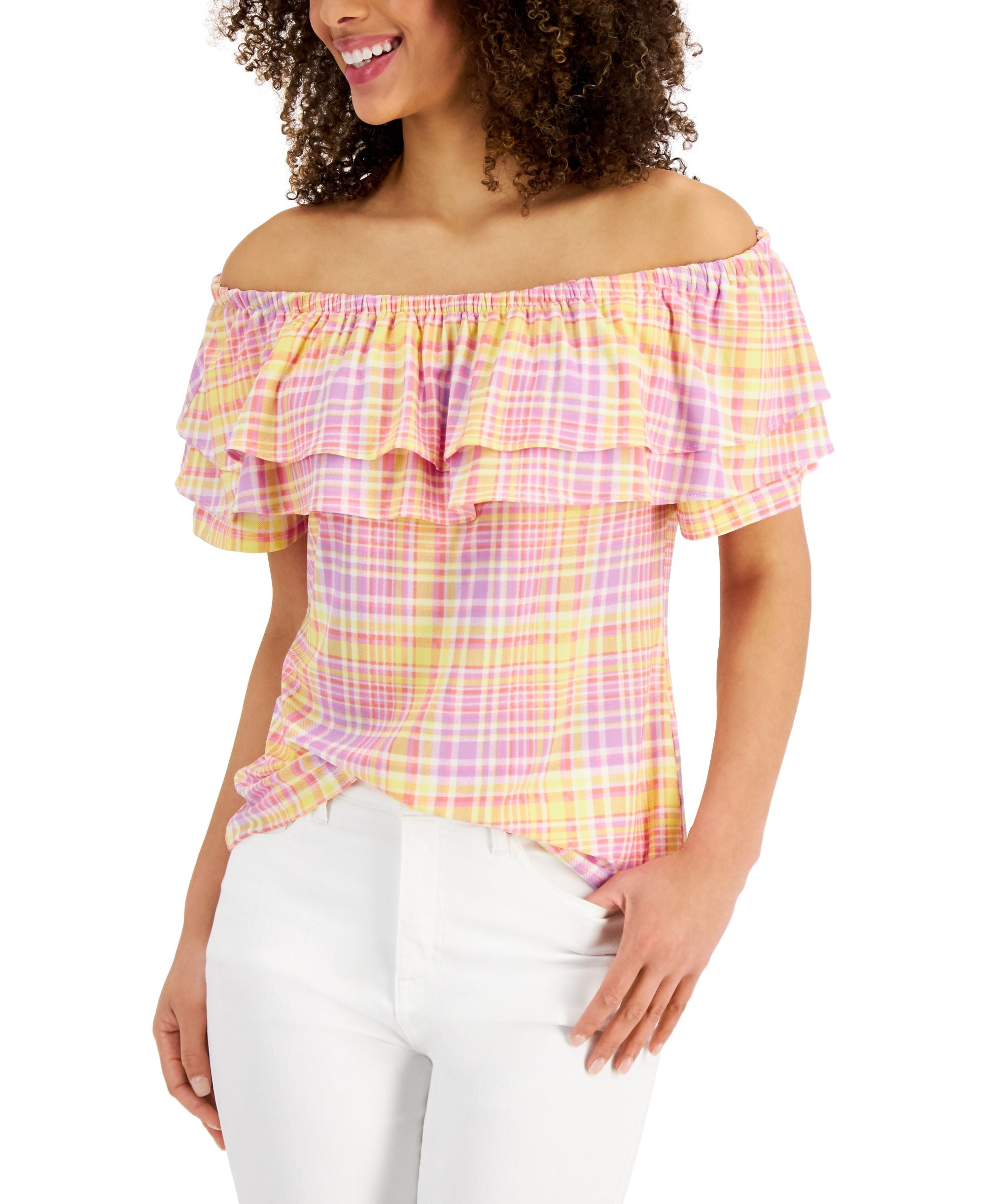 Charter Club Cotton Ruffled Off The Shoulder Premium Top