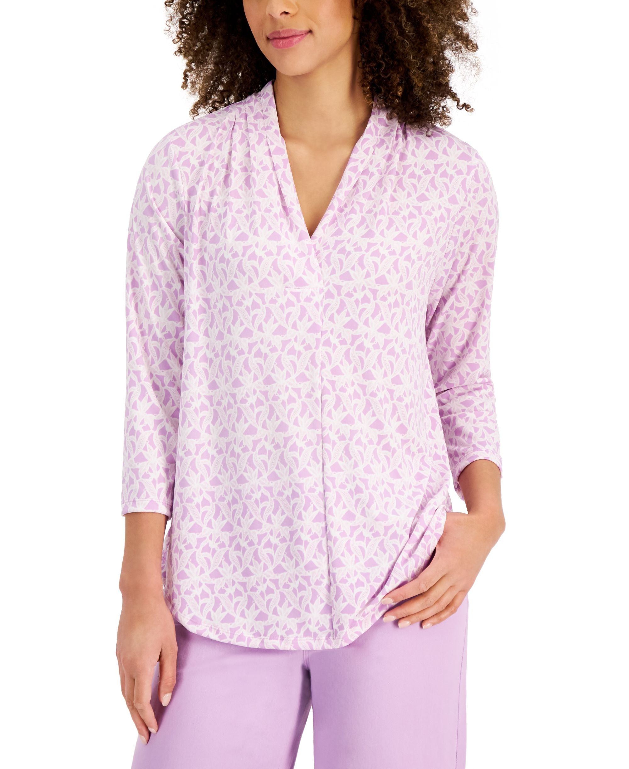 Charter Club Ity Lace Print 3/4 Sleeve Premium Top