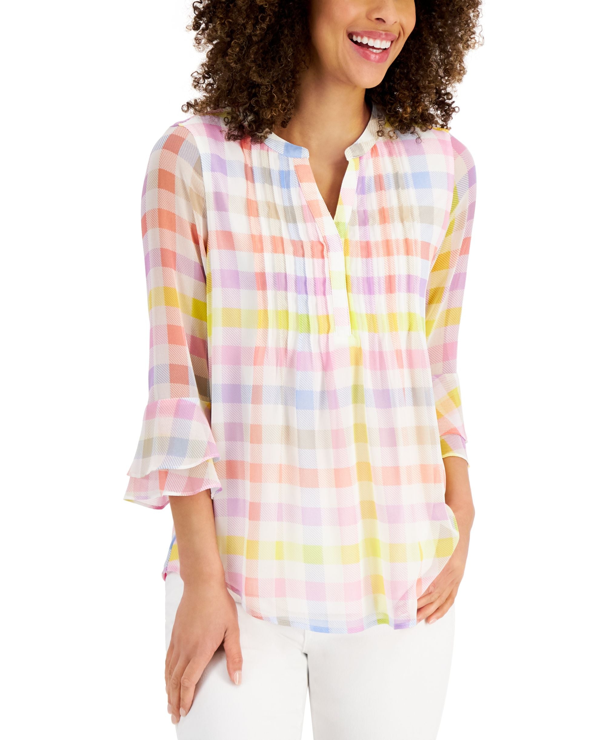 Charter Club Petite Printed Pintuck Premium Top