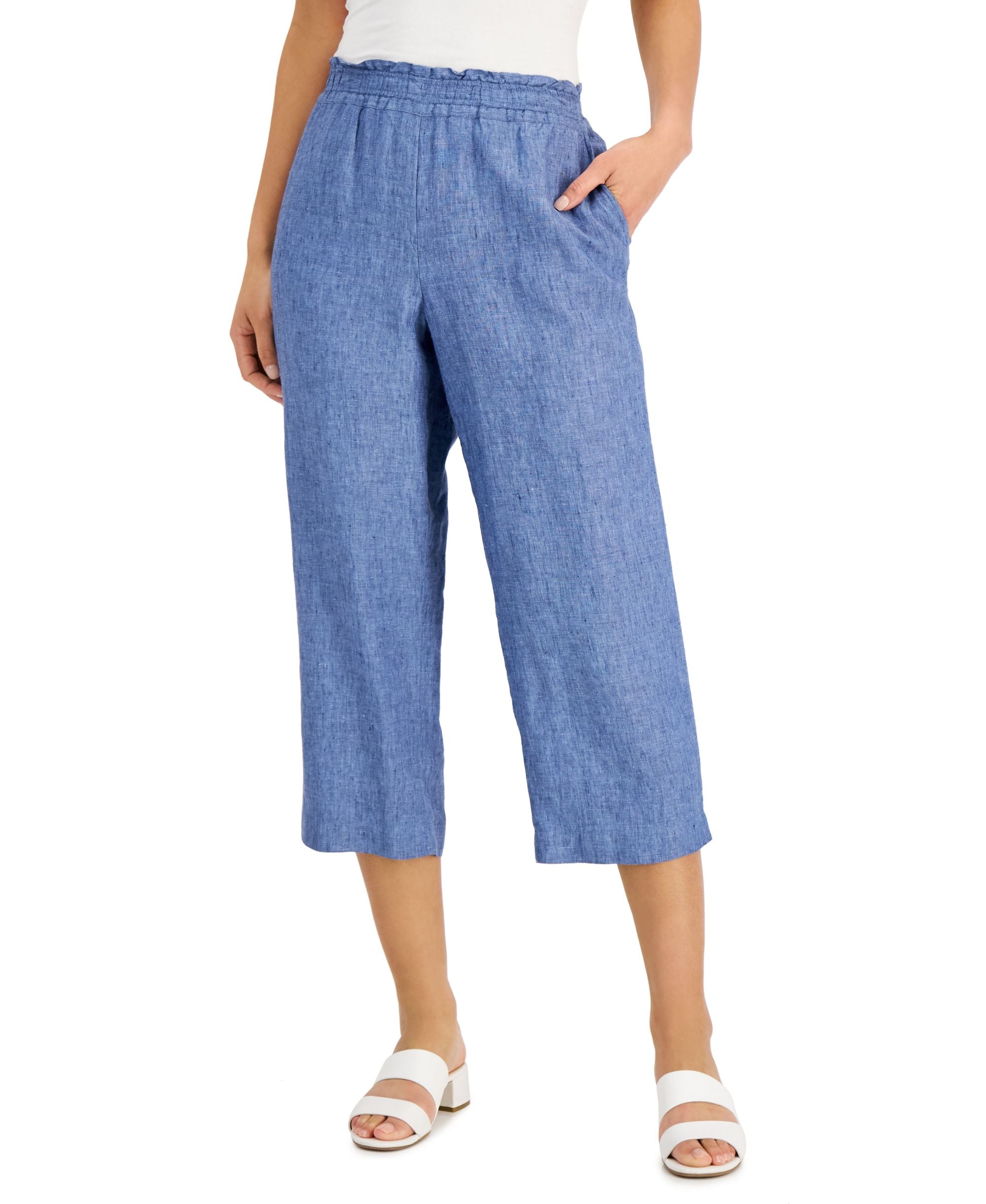 Charter Club Linen-Blend Cropped Comfort-Waist Signature Pants