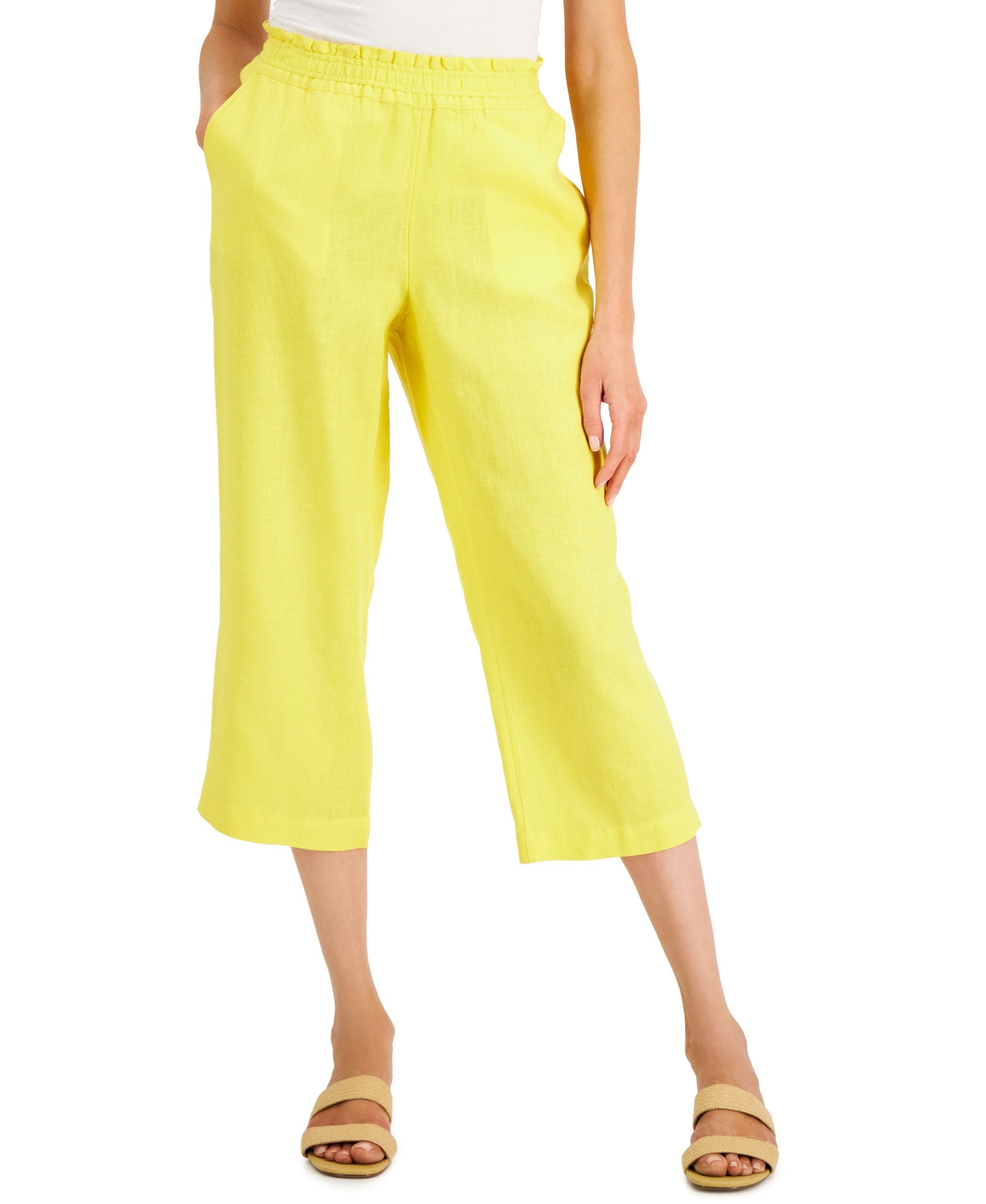 Charter Club Petite Linen-Blend Cropped Signature Pants