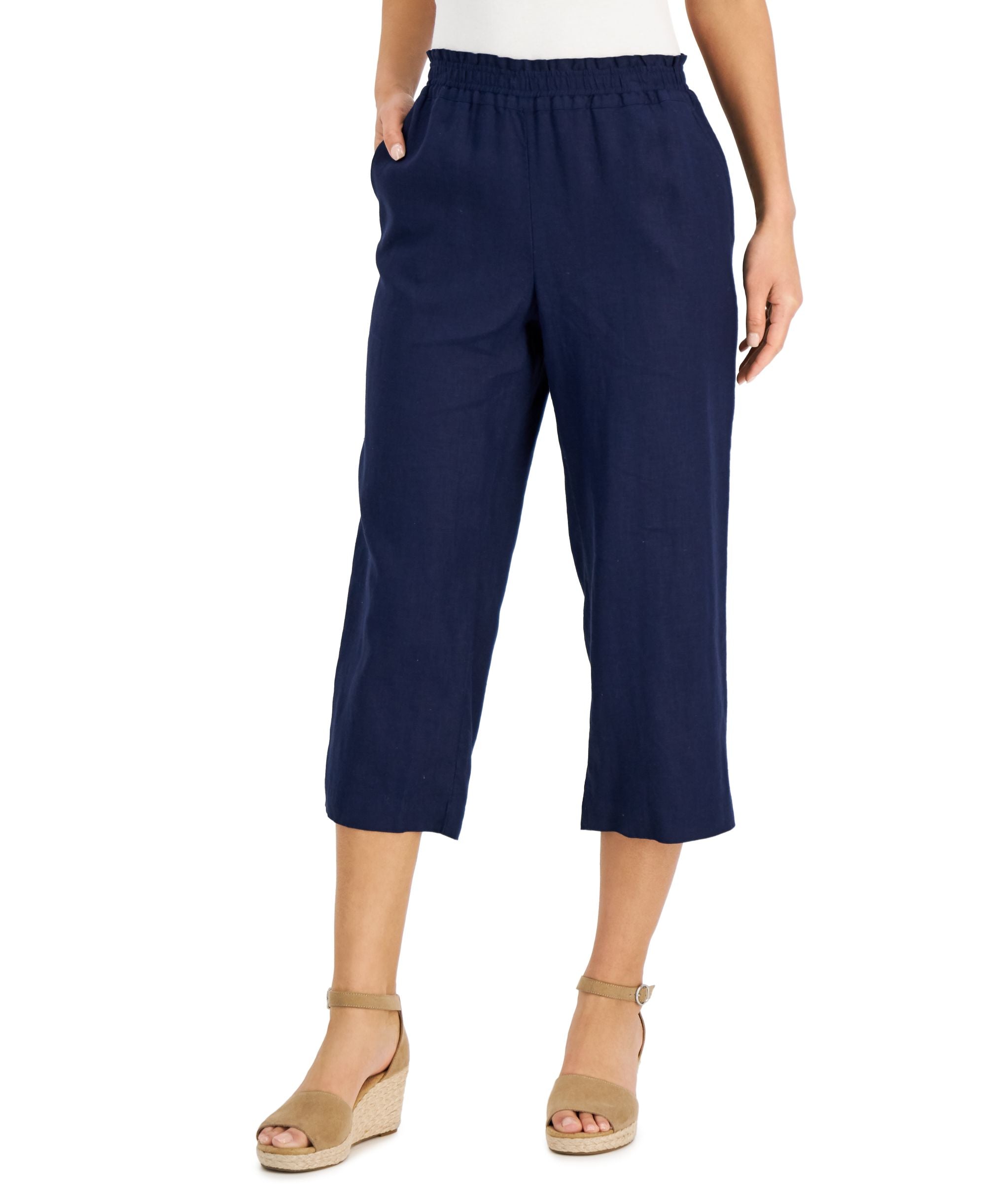 Charter Club Linen-Blend Cropped Comfort-Waist Signature Pants