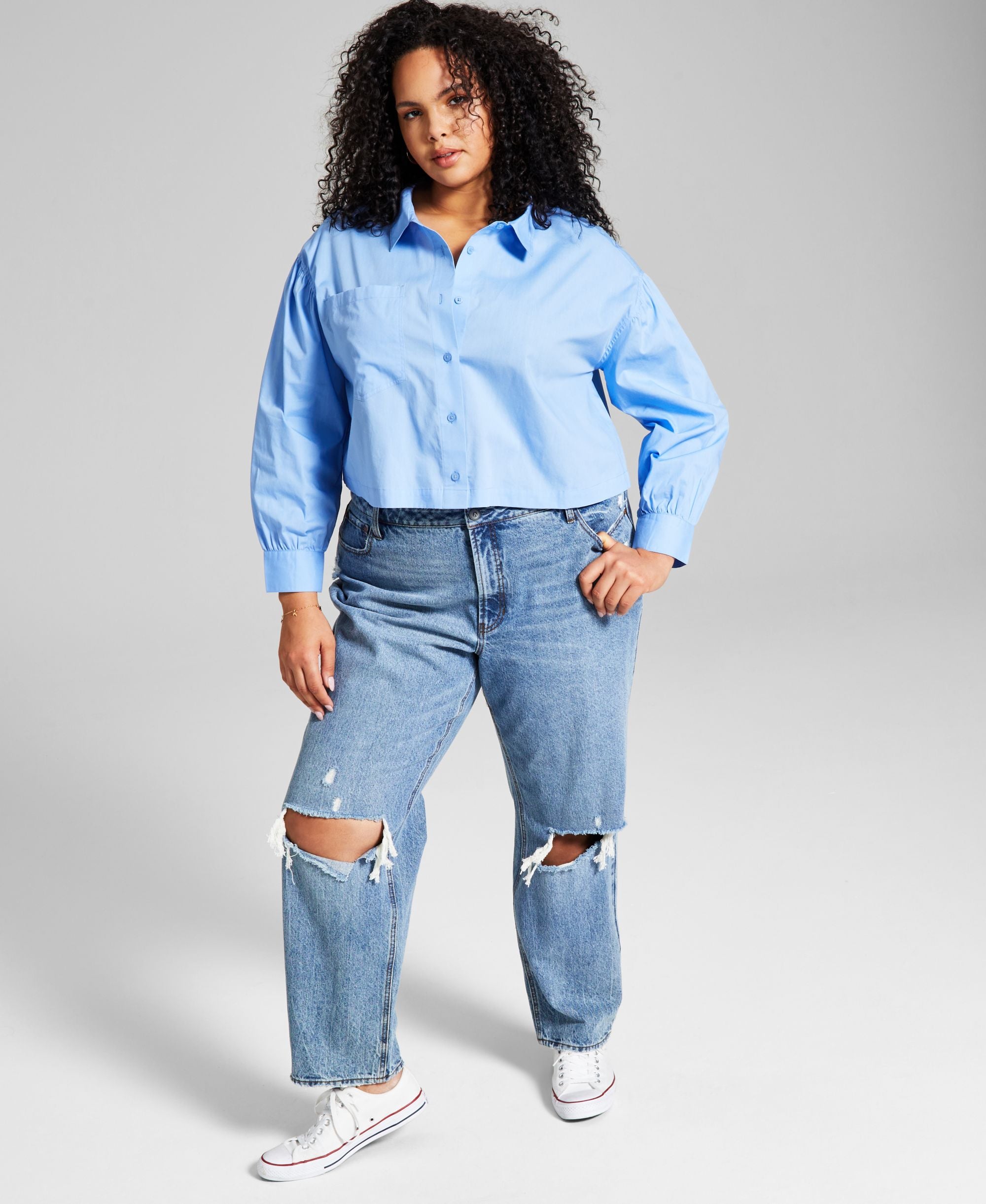 Now This Modern Plus Size Cotton Button-Front Premium Top