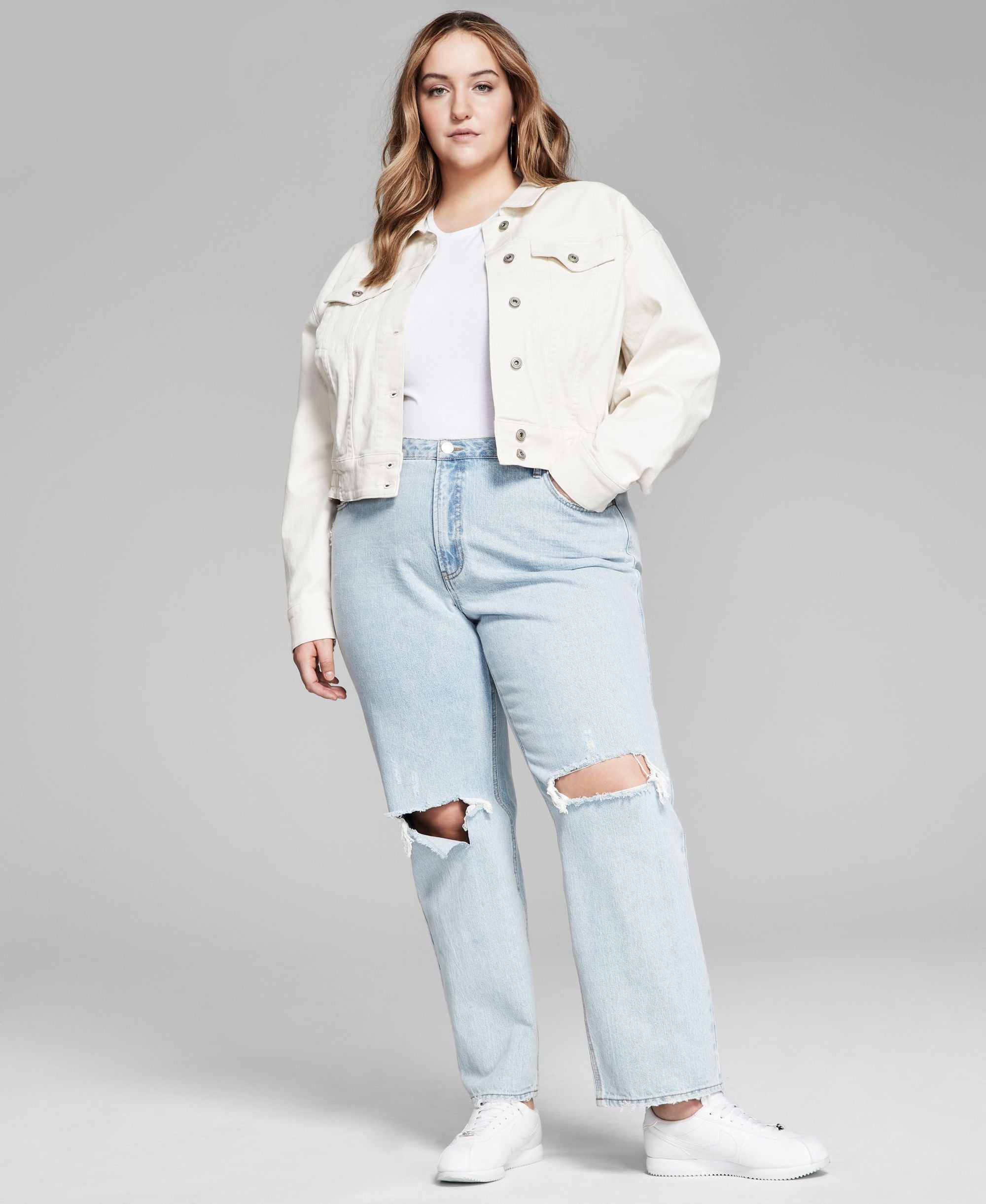 Now This Modern Plus Size Ruched Back Jean Jacket