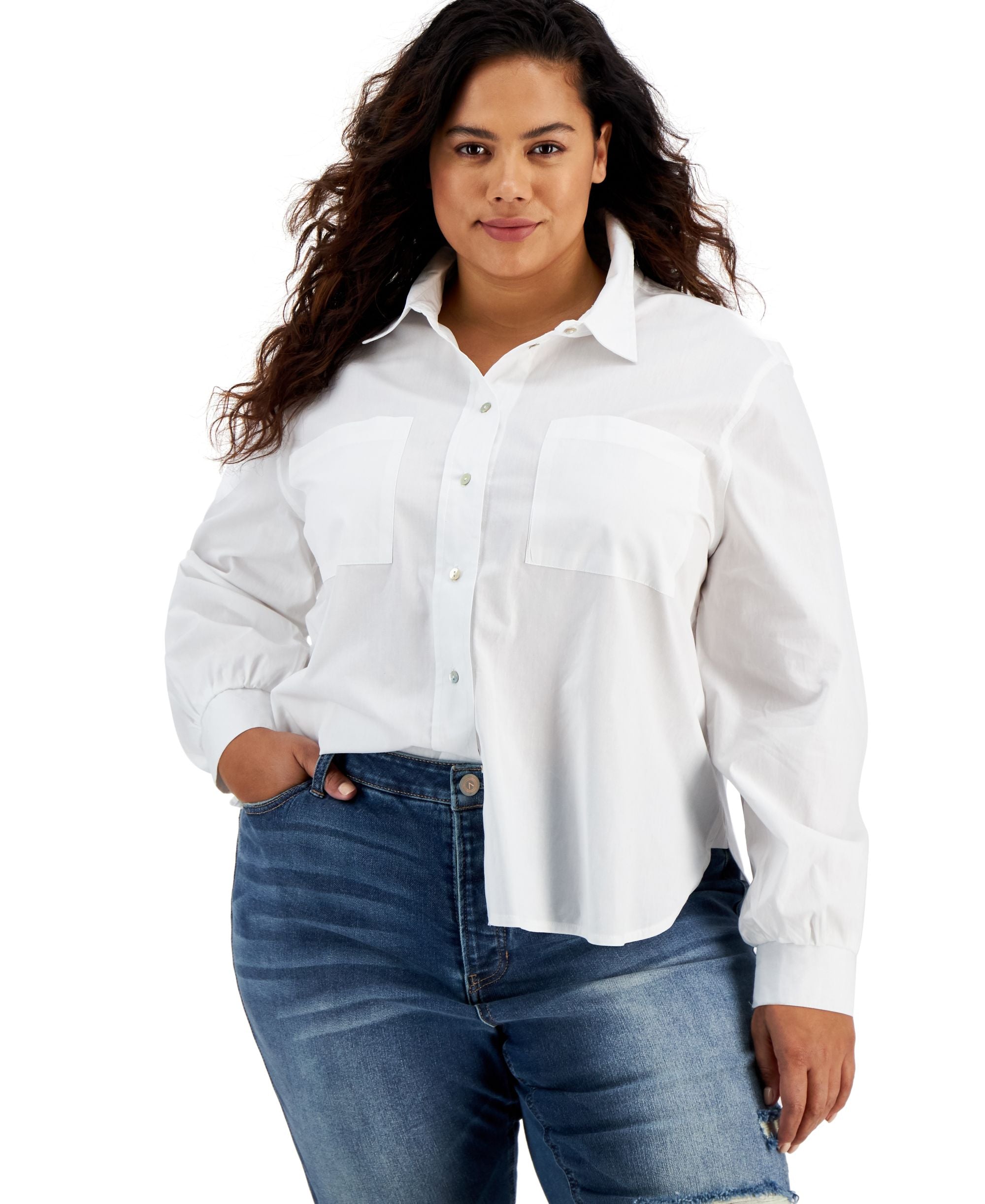 Now This Modern Plus Size Cotton Poplin Modern Shirt