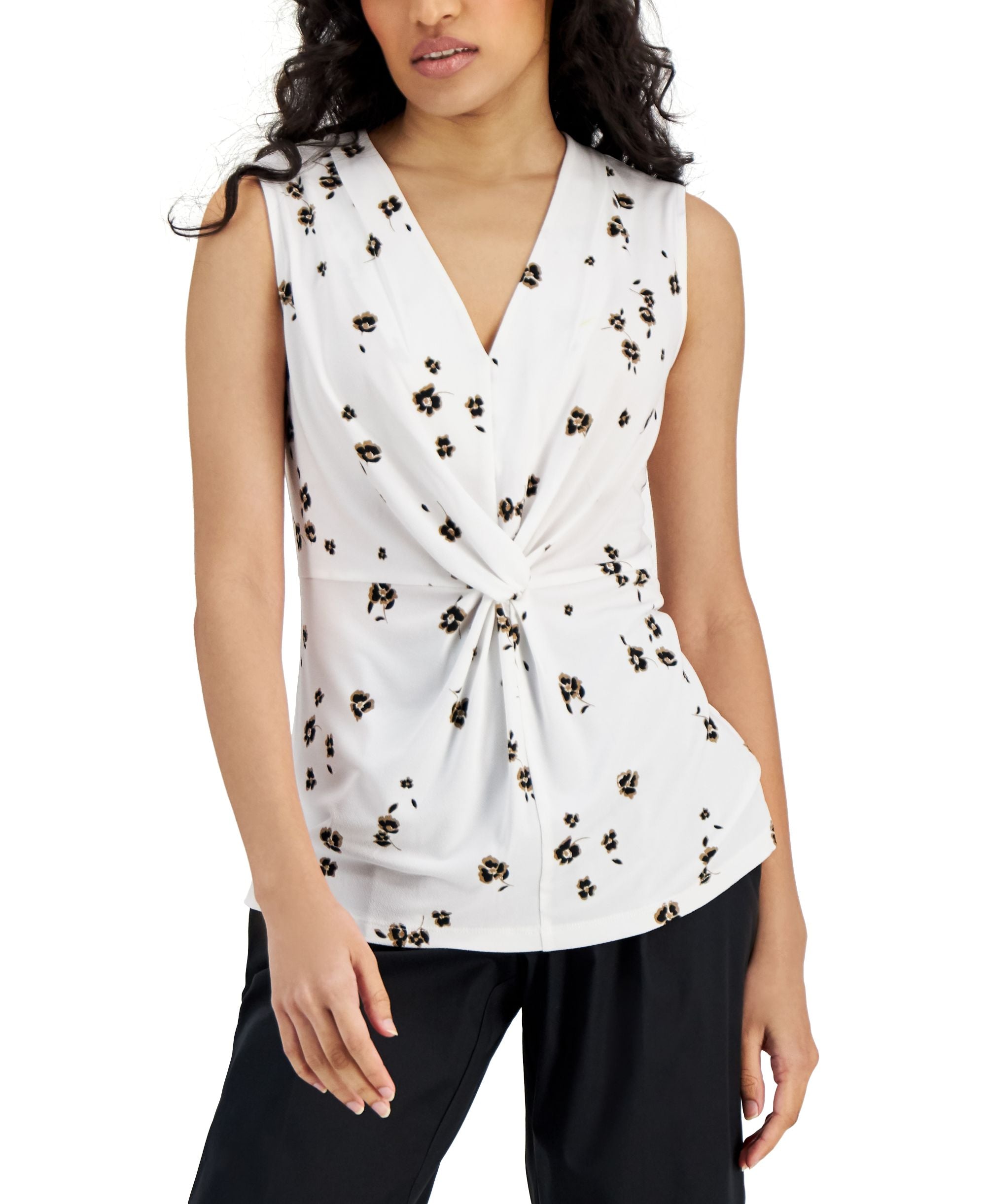 Alfani Printed Twist Front Sleeveless Premium Top