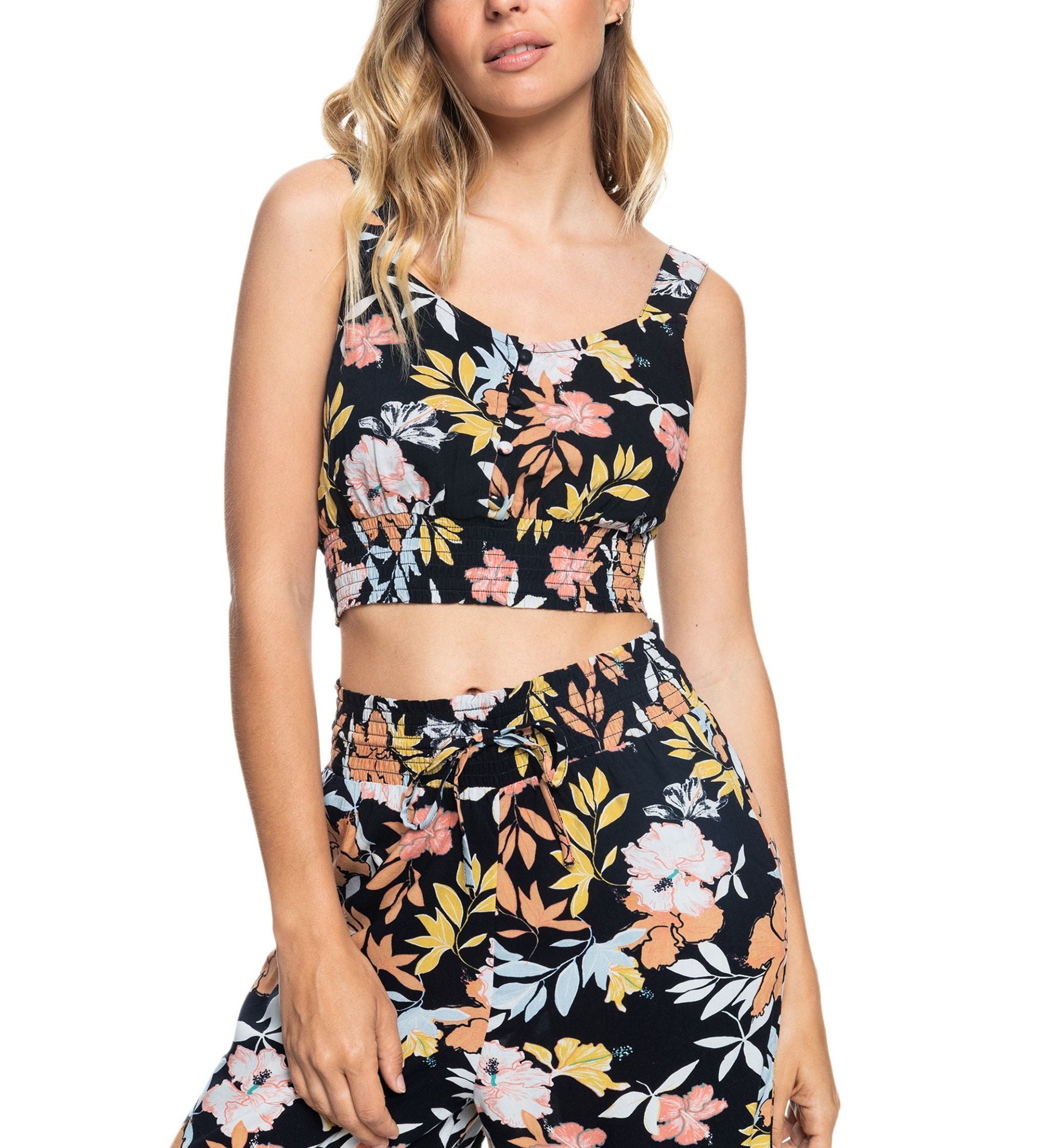 Juniors' Sea Fog Printed Crop Premium Top