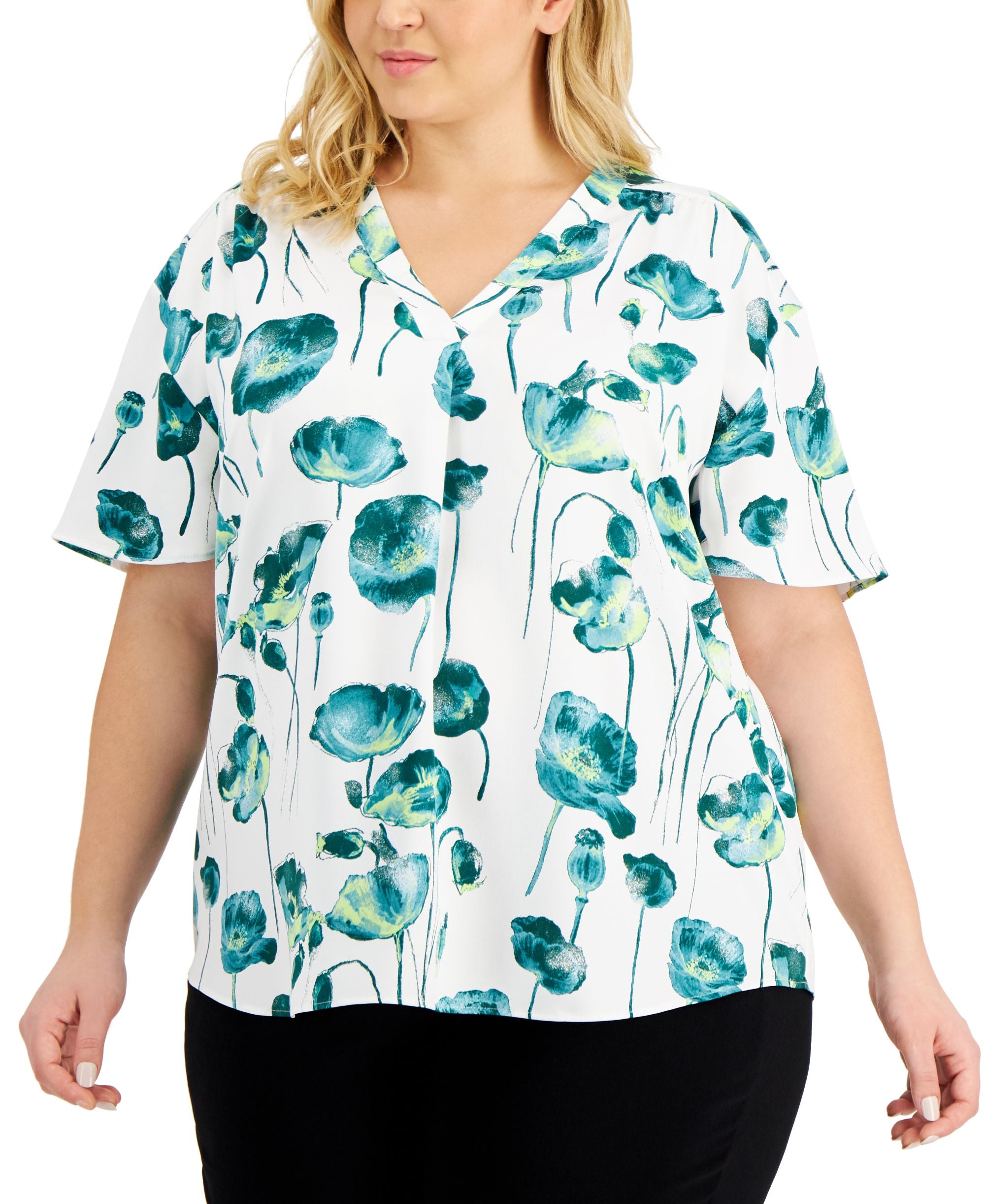 Alfani Plus Size Printed Dolman Sleeve V Neck Premium Top