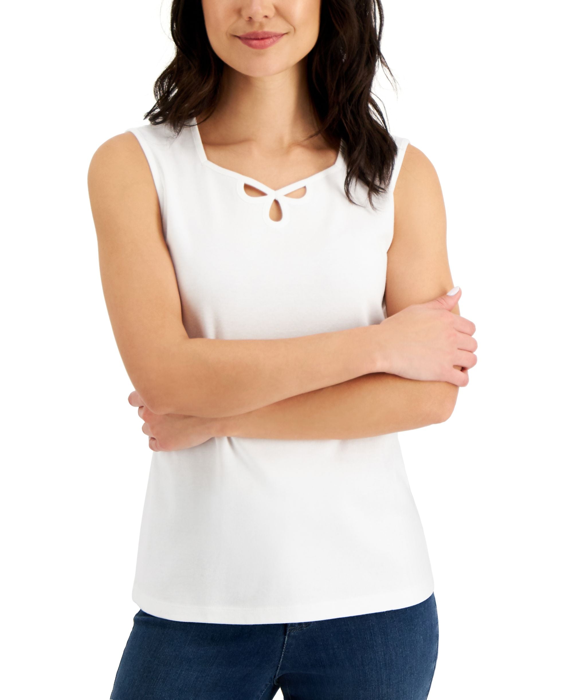 Karen Scott Cotton Sweetheart Neck Keyhole Cutout Premium Top