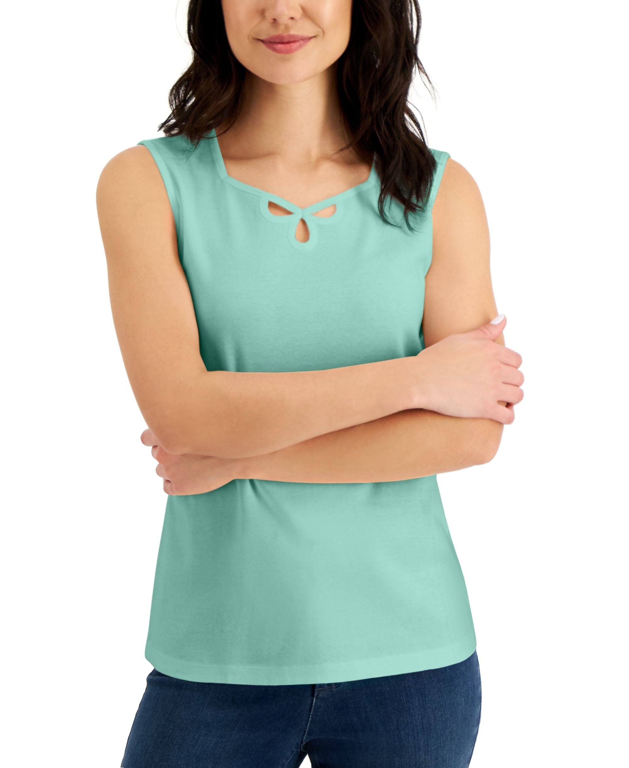Karen Scott Cotton Sweetheart Neck Keyhole Cutout Premium Top