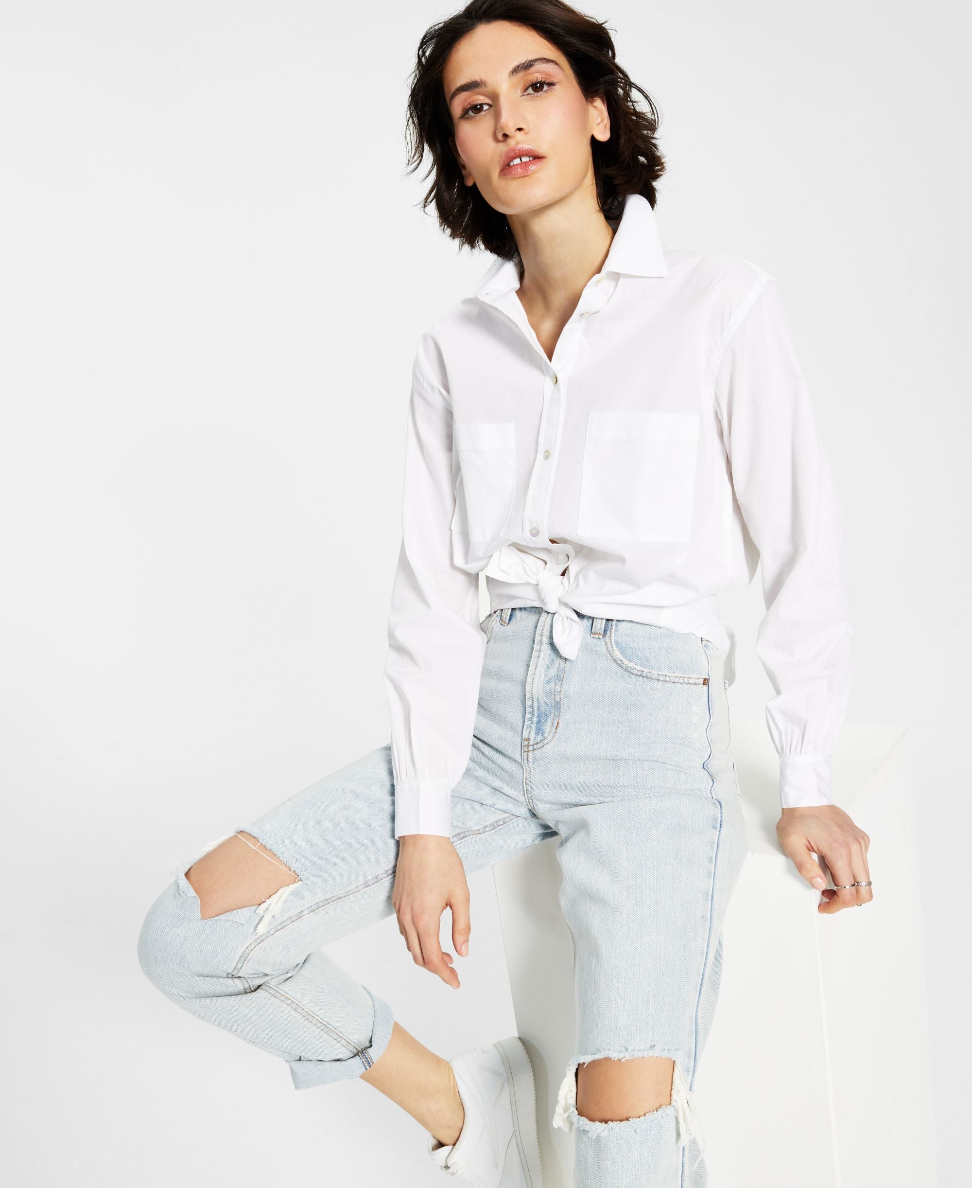 Now This Tie Front Poplin Modern Shirt