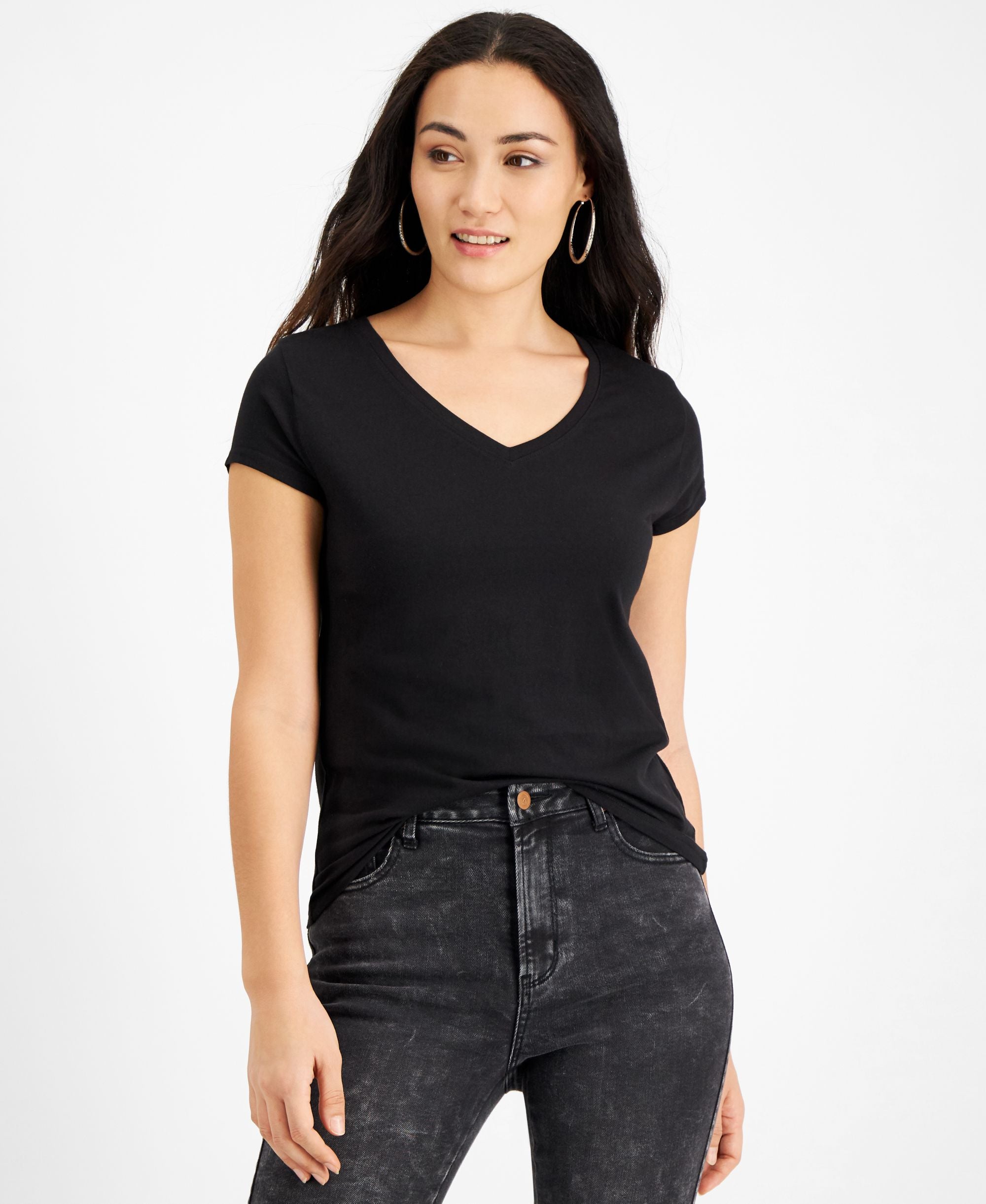 Petite V-Neck Cap-Sleeve T-Modern Shirt