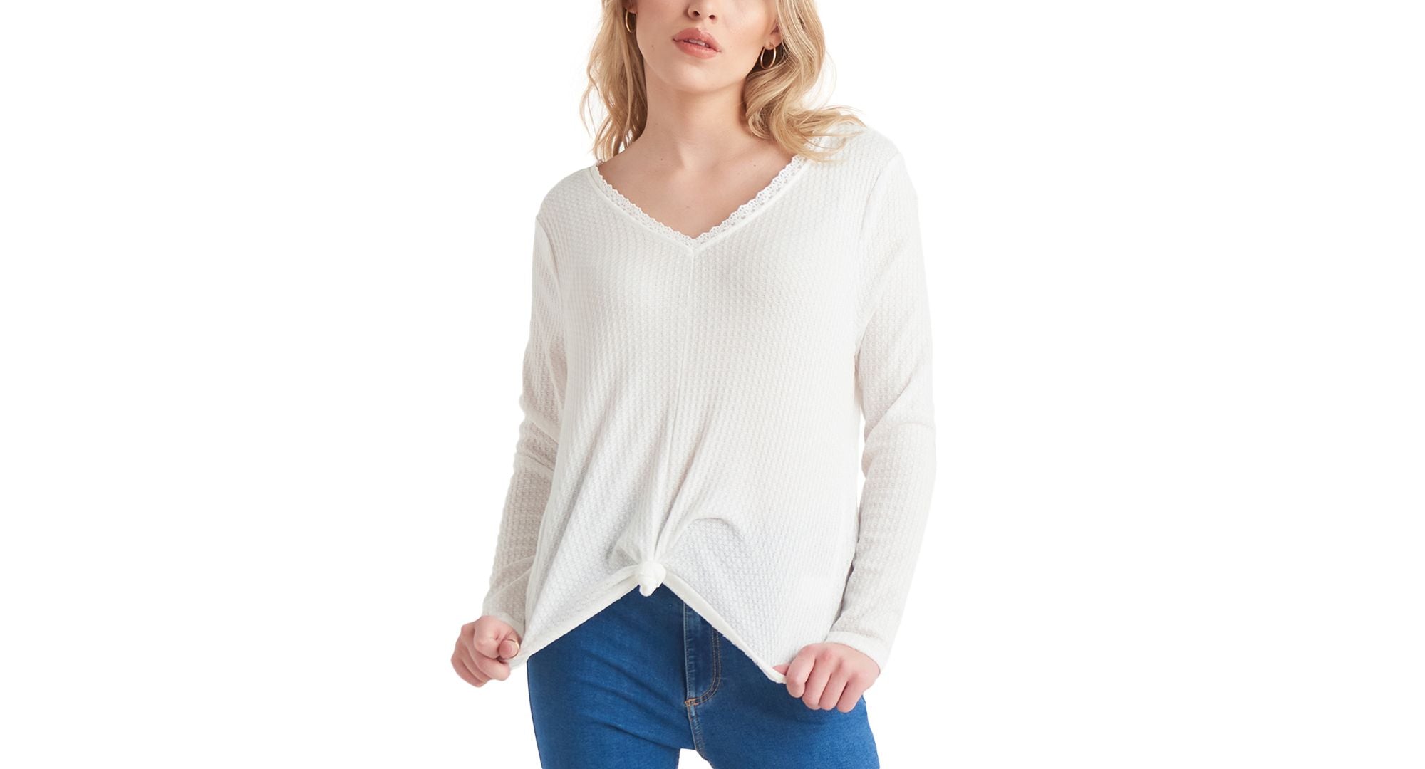 Black Tape Petite Lace Trim Knit Premium Top