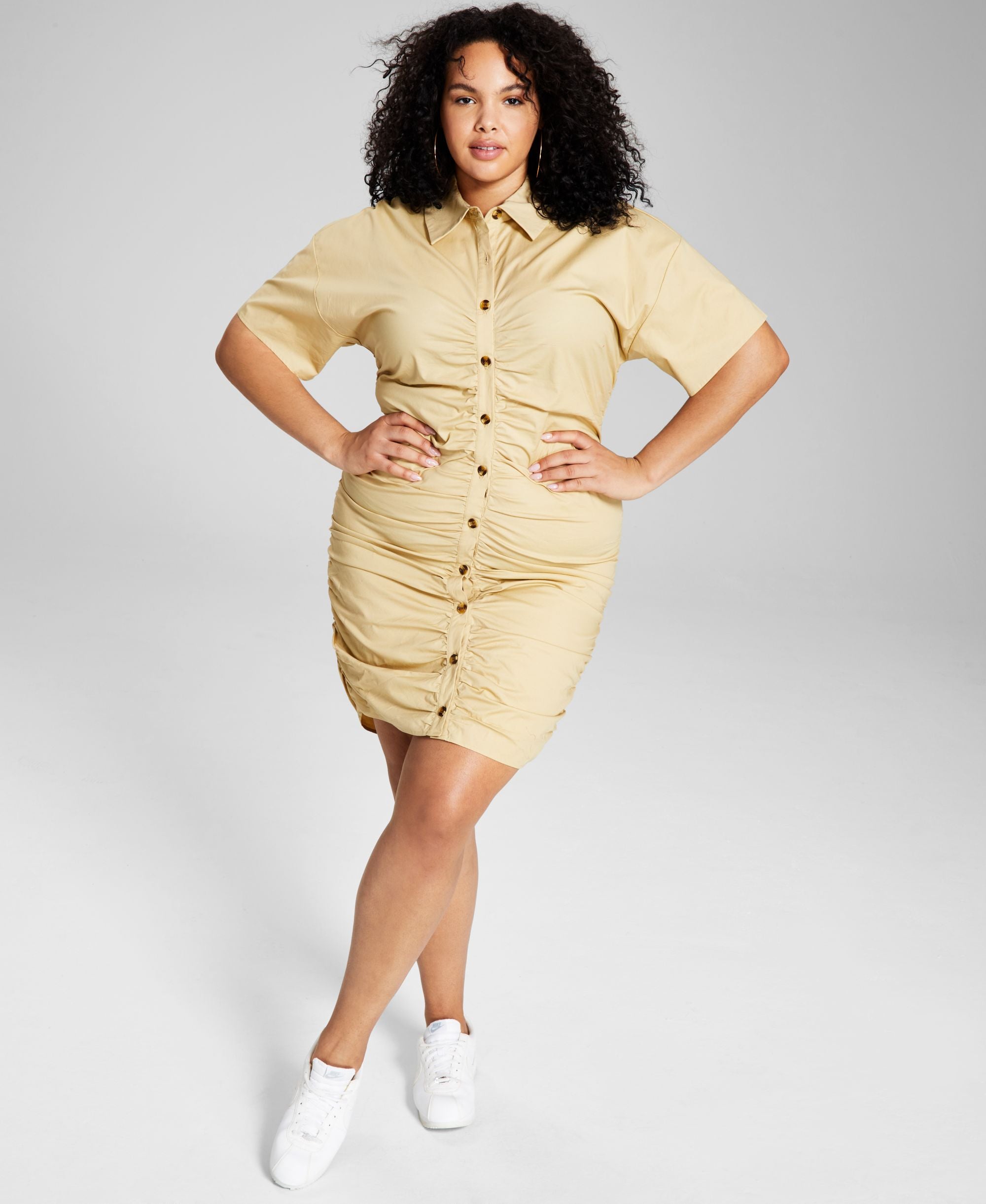 Now This Modern Plus Size Ruched Shirtdress
