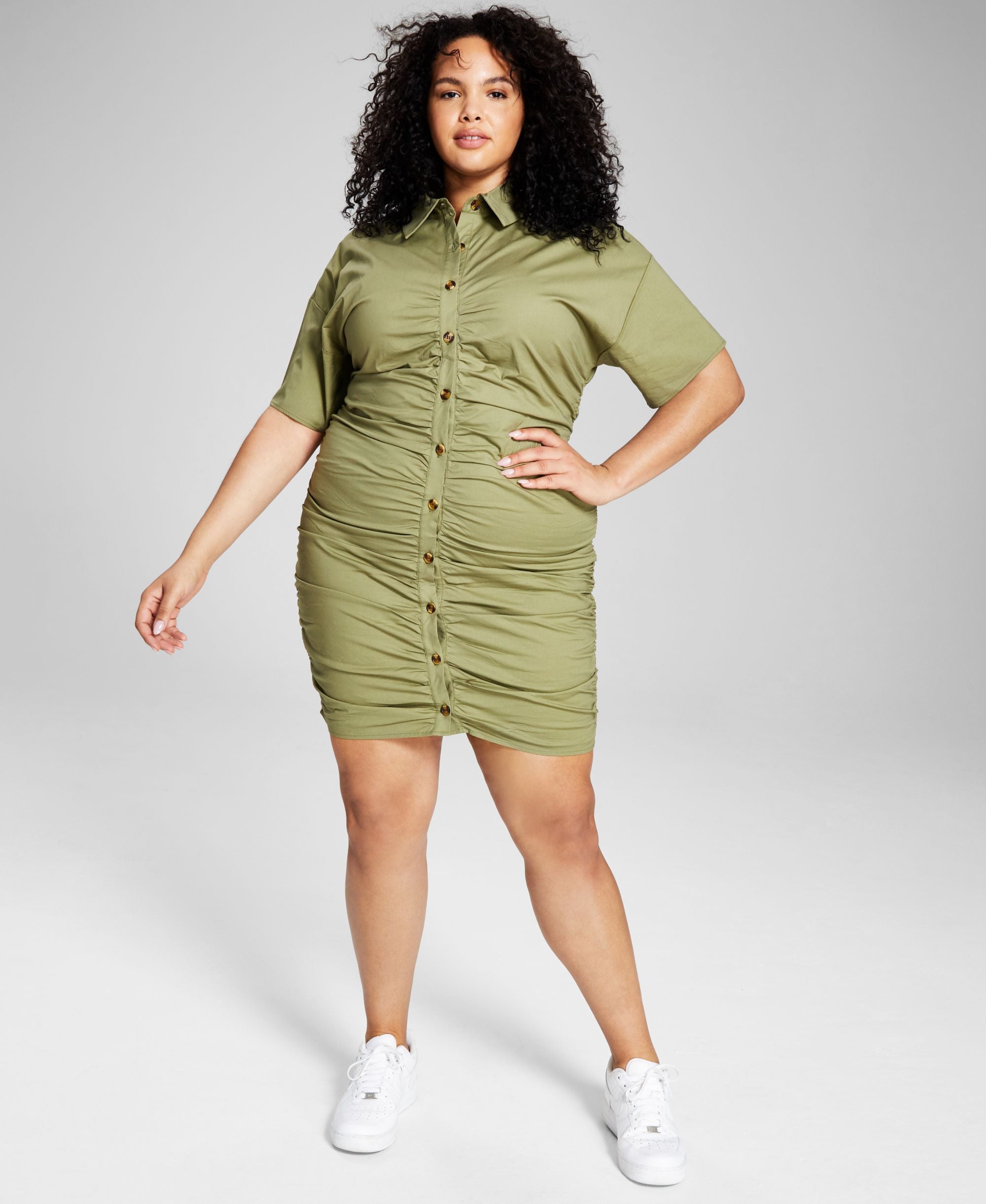 Now This Modern Plus Size Ruched Shirtdress