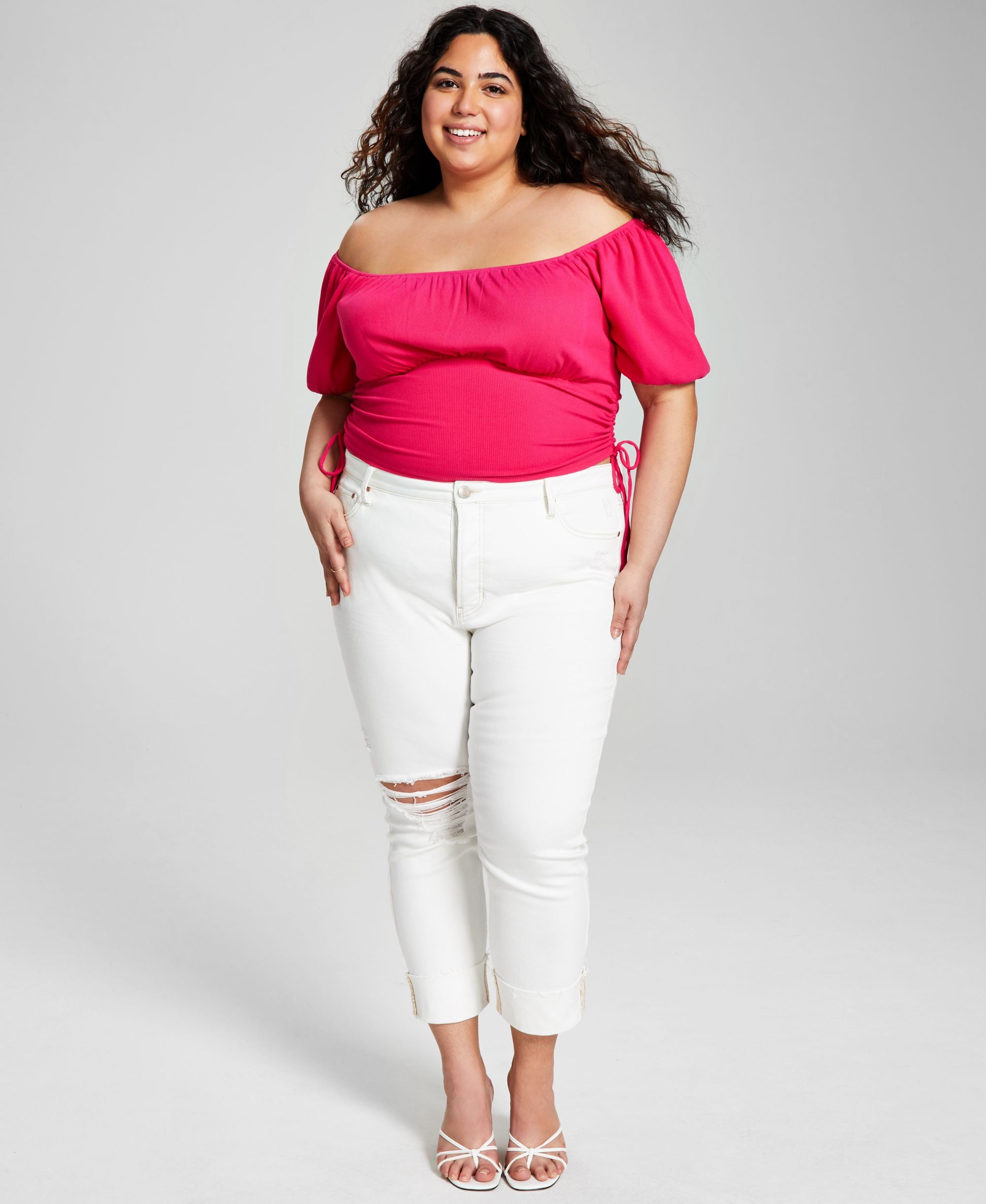 Now This Modern Plus Size Puff-Sleeve Ruched Premium Top