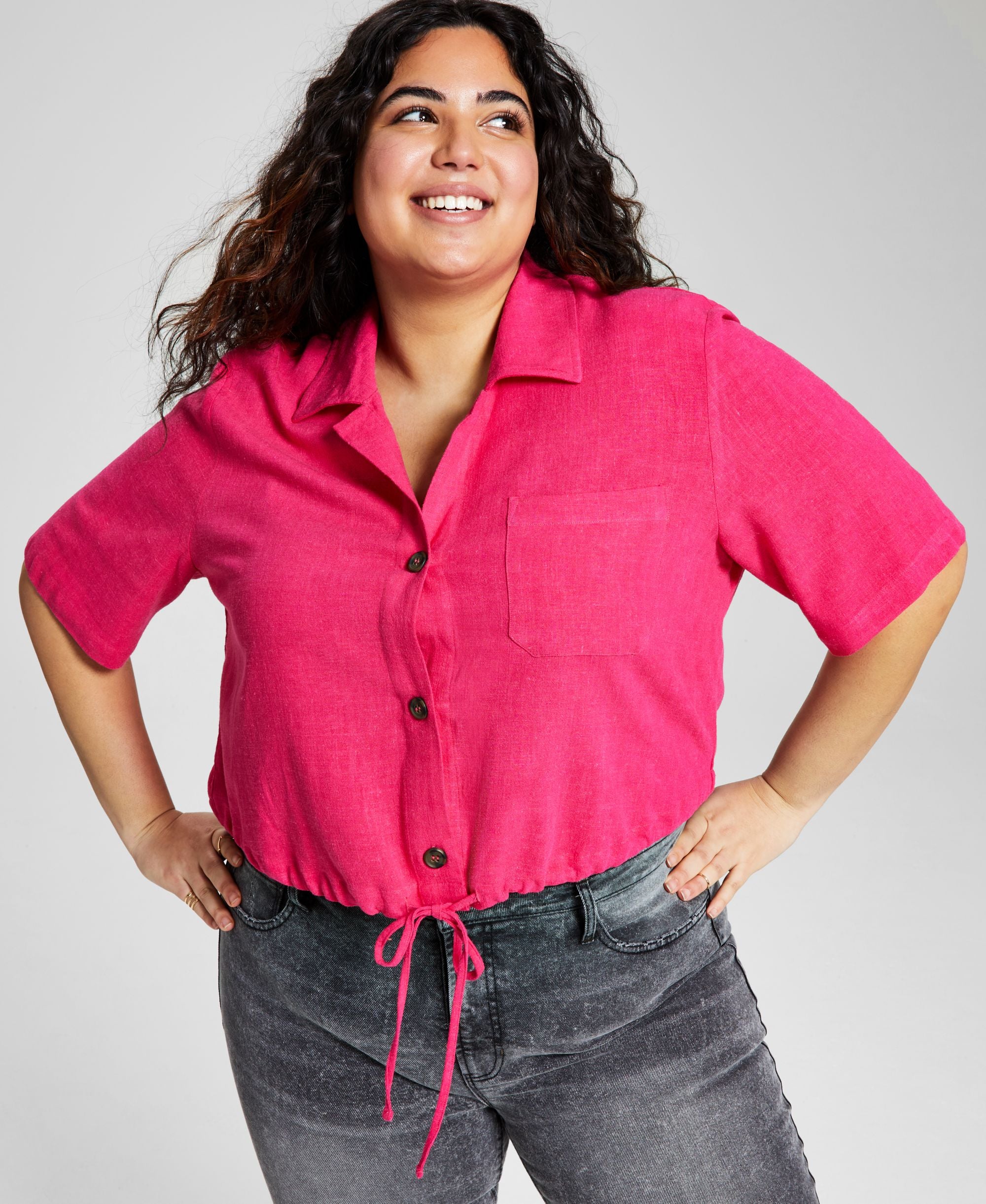 Now This Modern Plus Size Tie Front Woven Modern Shirt