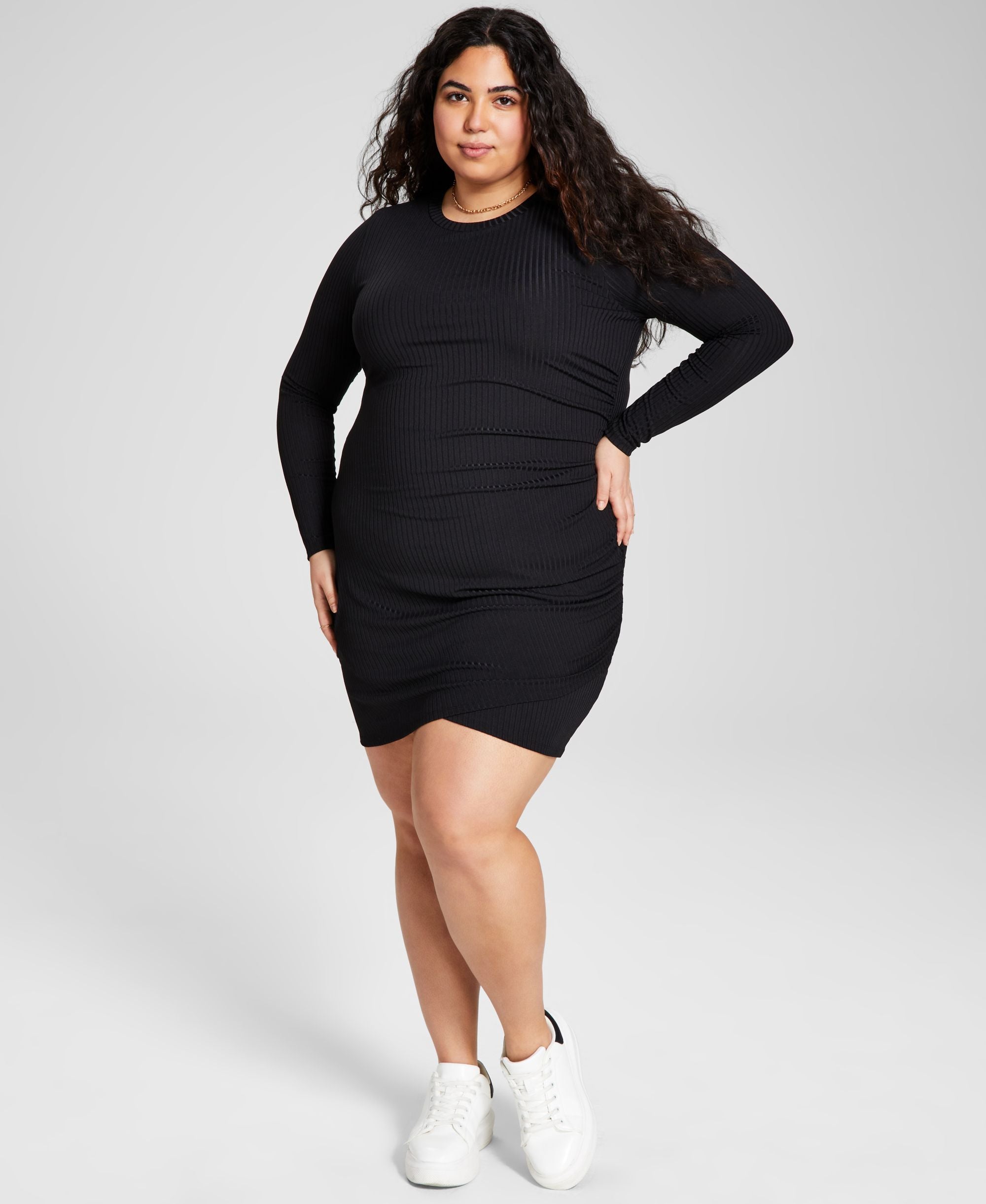 Now This Plus Size Long-Sleeve Side Ruched Dress