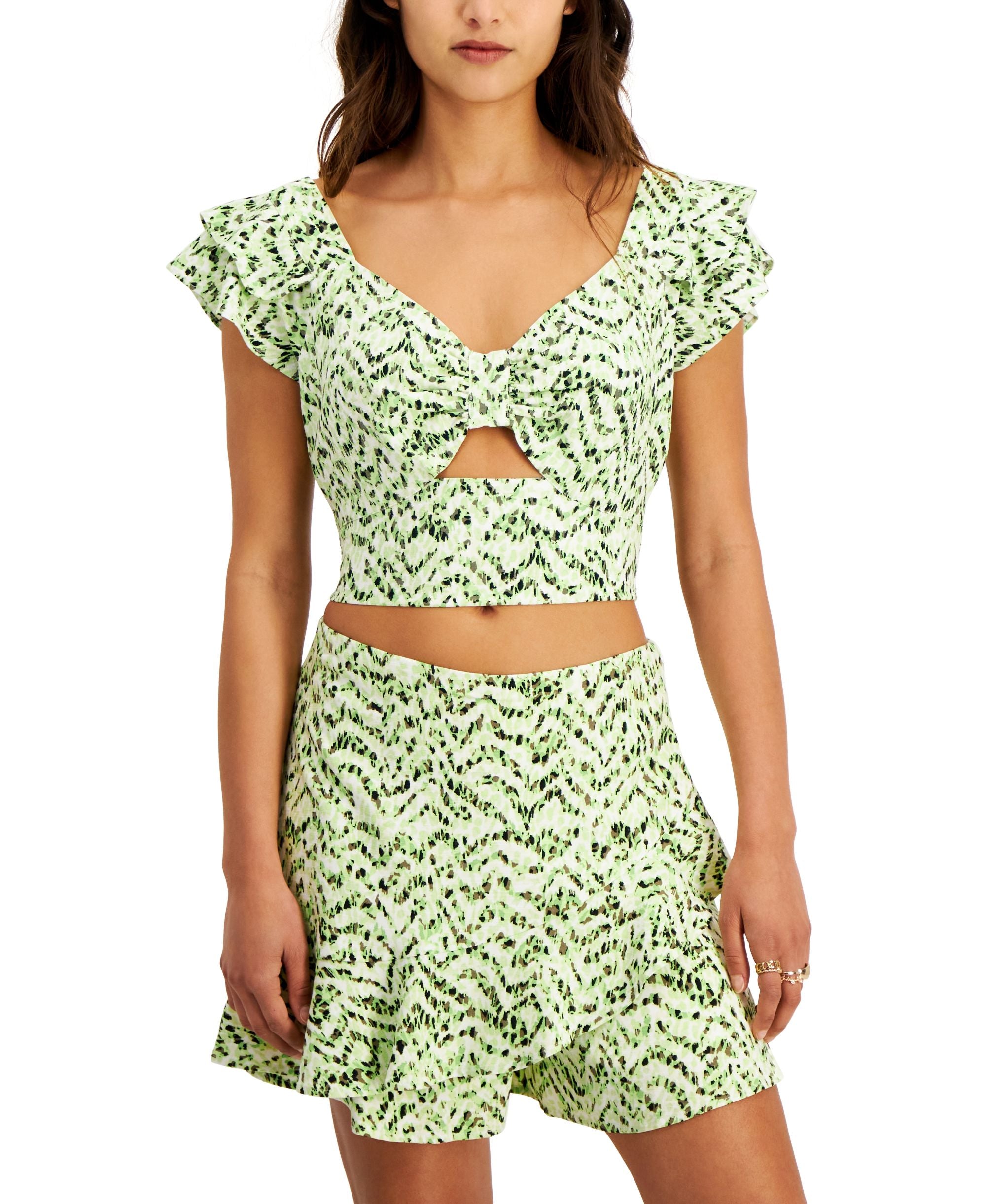 Bar III Womens Printed Sweetheart Crop Premium Top