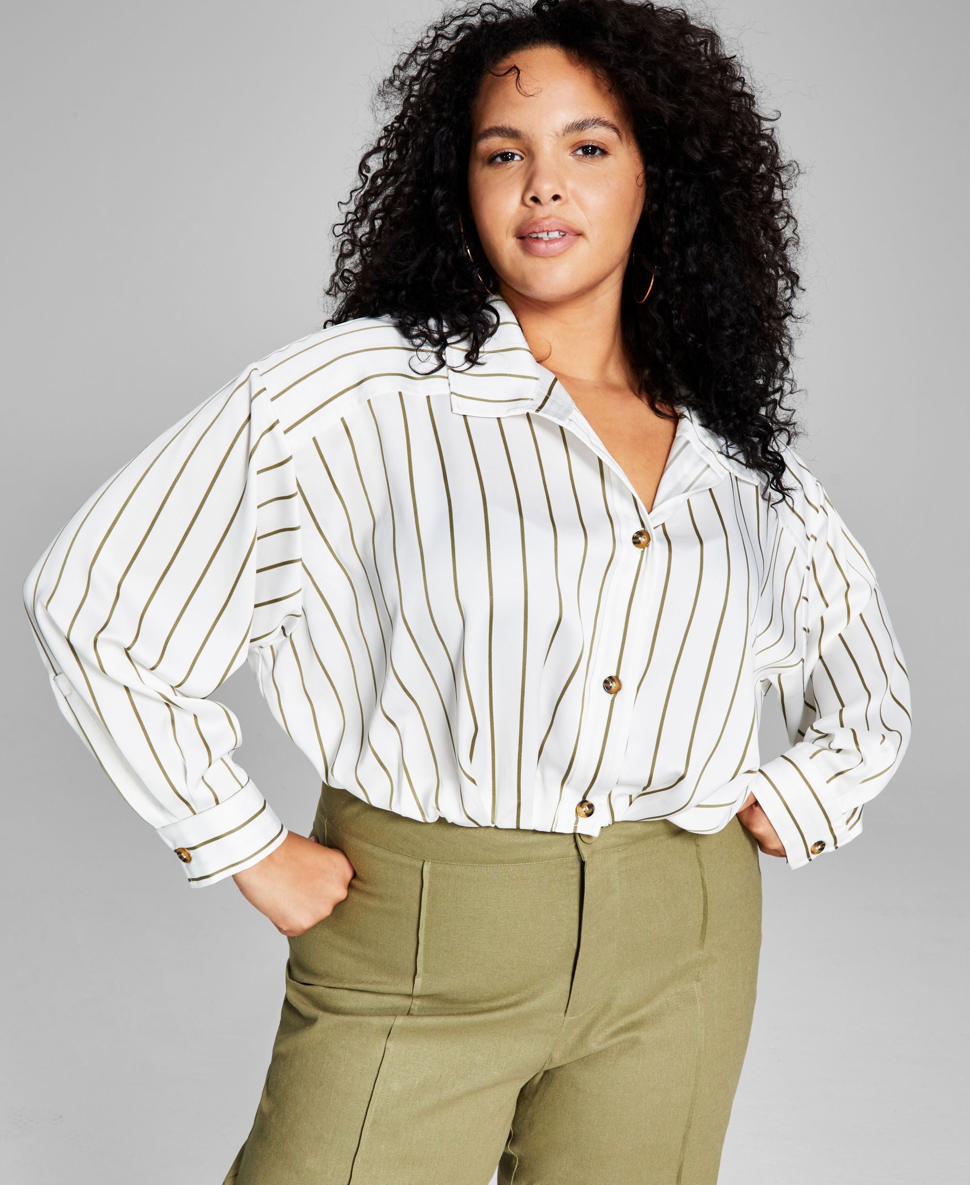Now This Modern Plus Size Cropped Woven Modern Shirt