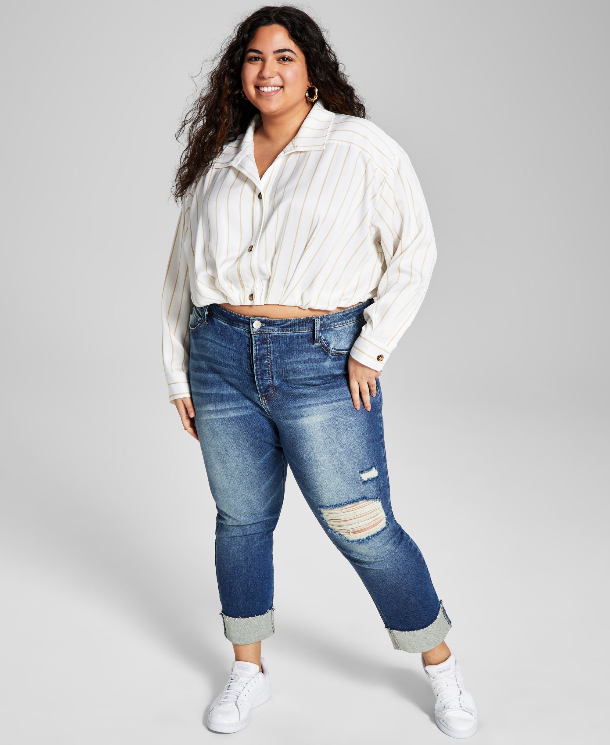 Now This Modern Plus Size Cropped Woven Modern Shirt