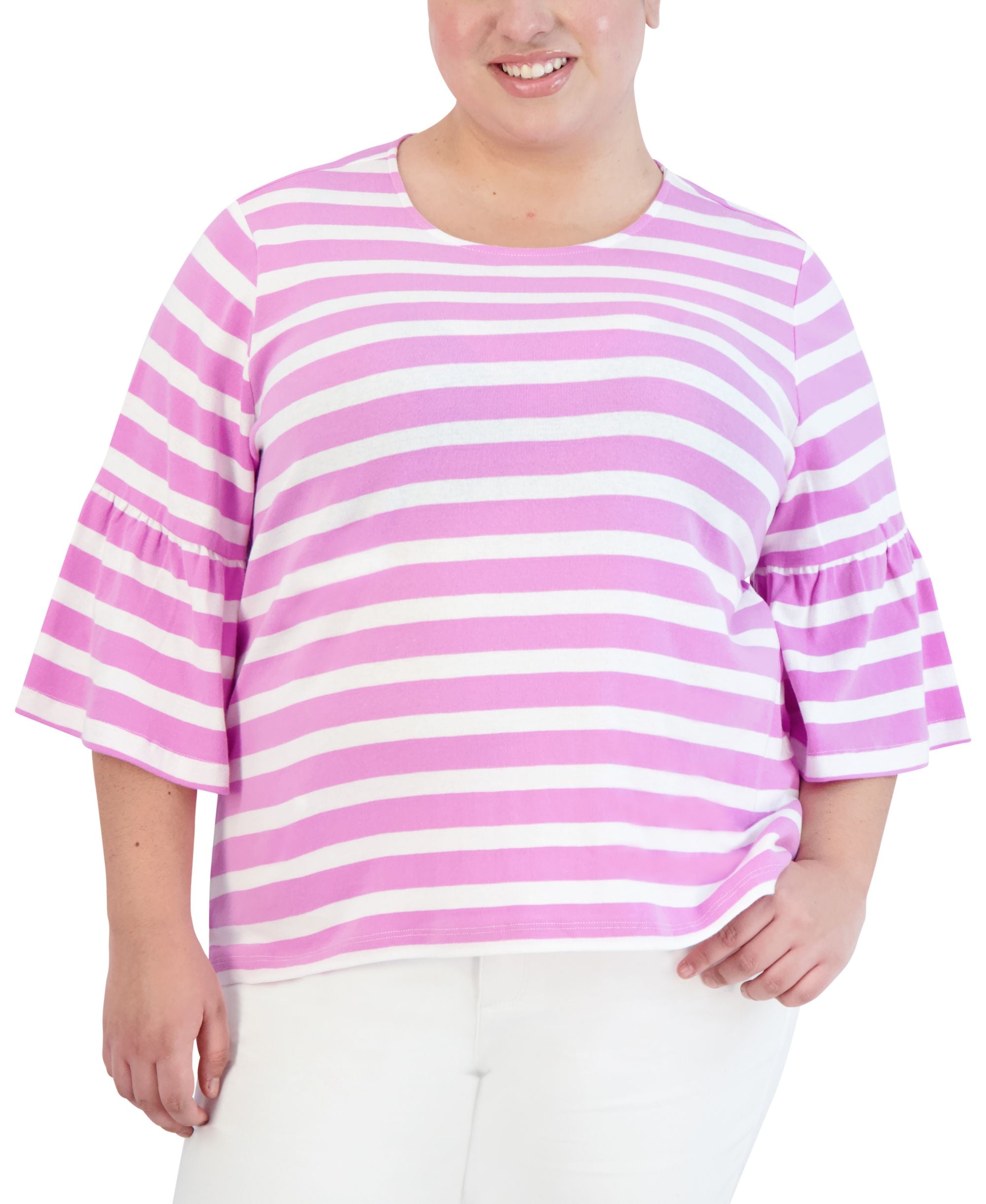 Jones New York Plus Size Cotton Bell Sleeve Premium Top