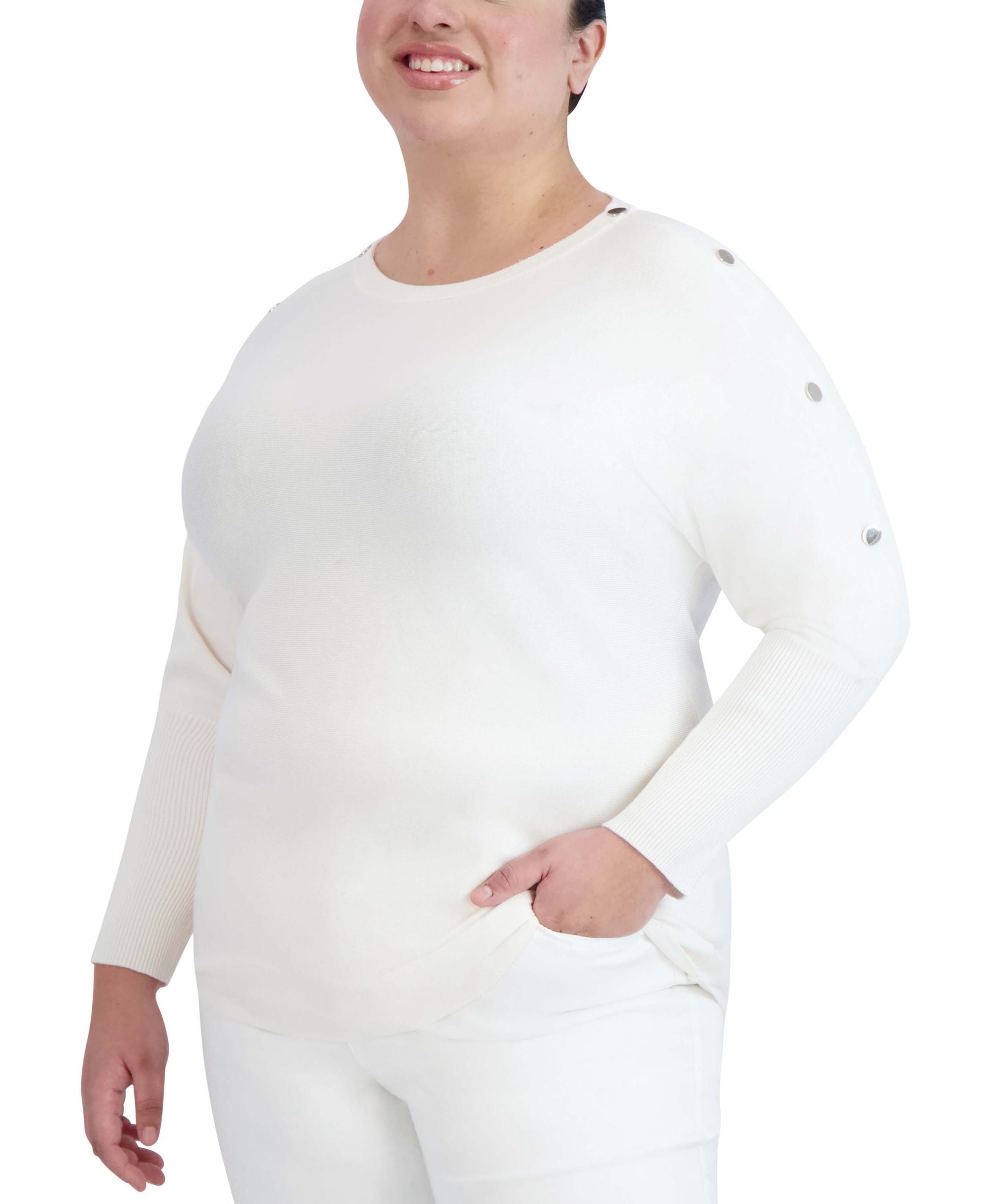 Jones New York Plus Size Dolman Sleeve Button Premium Top