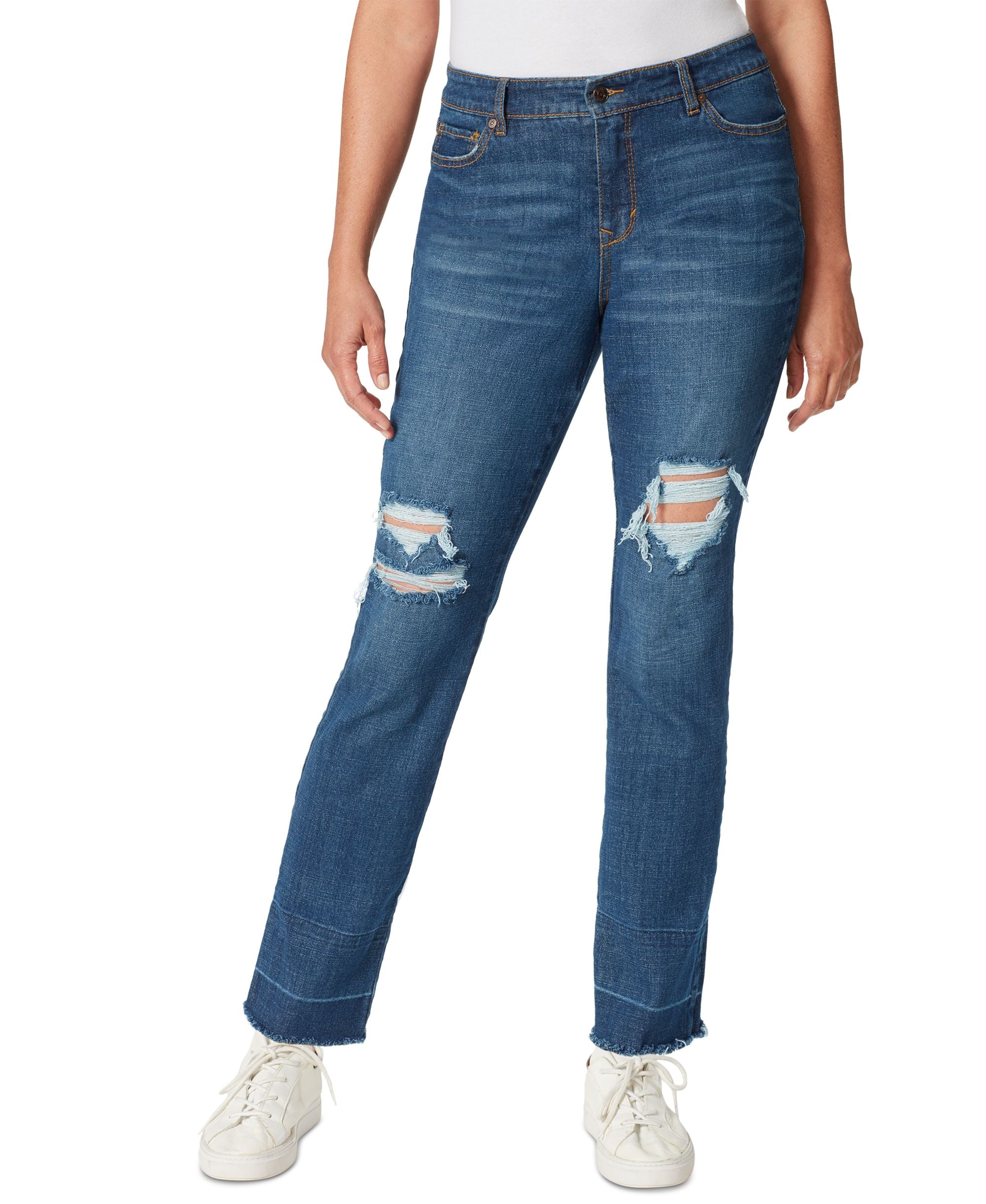 Gloria Vanderbilt Slim-Cut Fit Straight-Cut Distressed Premium Jeans