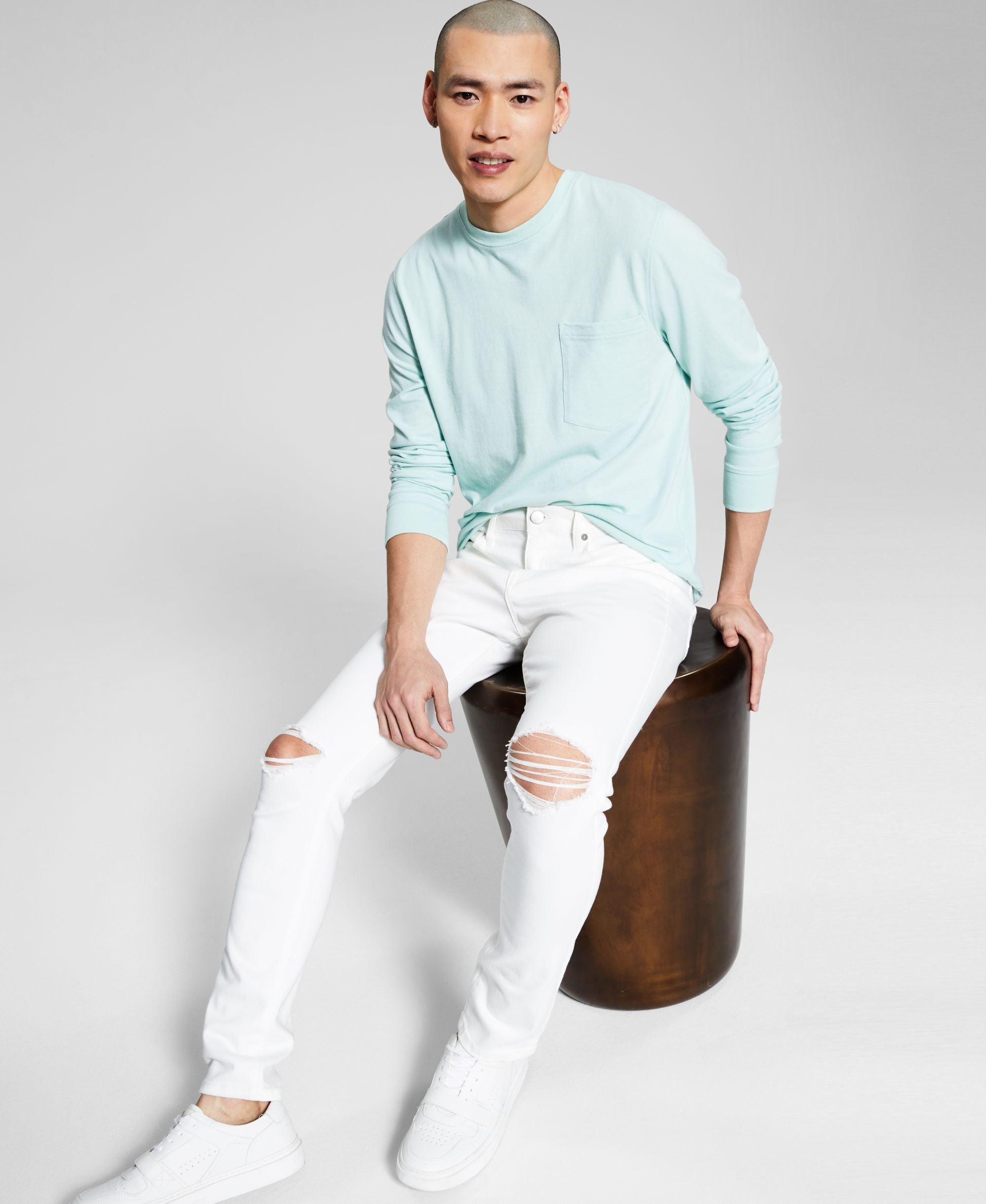 Men's Perry White Ripped Skinny-Fit Premium Jeans