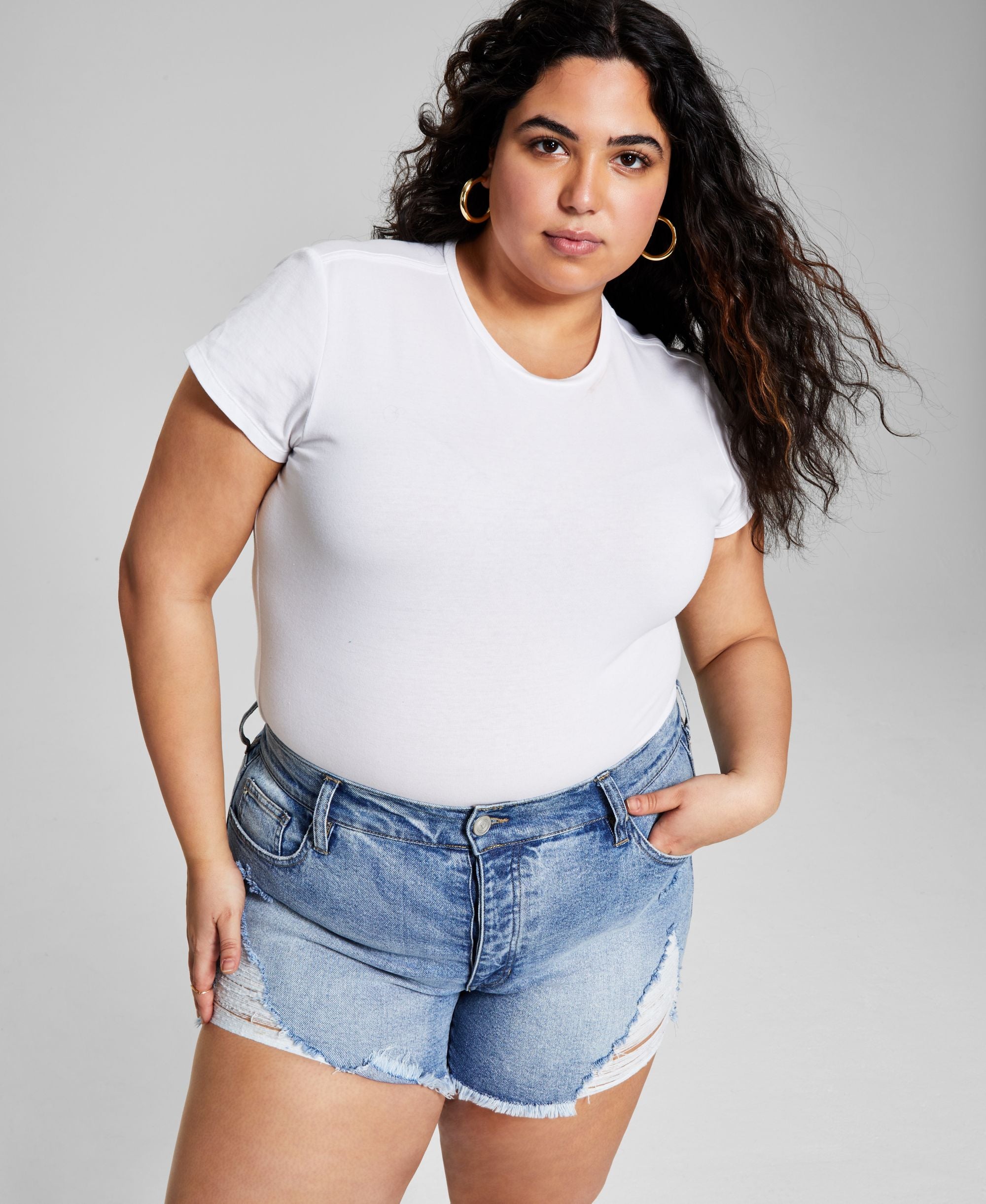 Now This Modern Plus Size Distressed High Rise Denim Premium Shorts