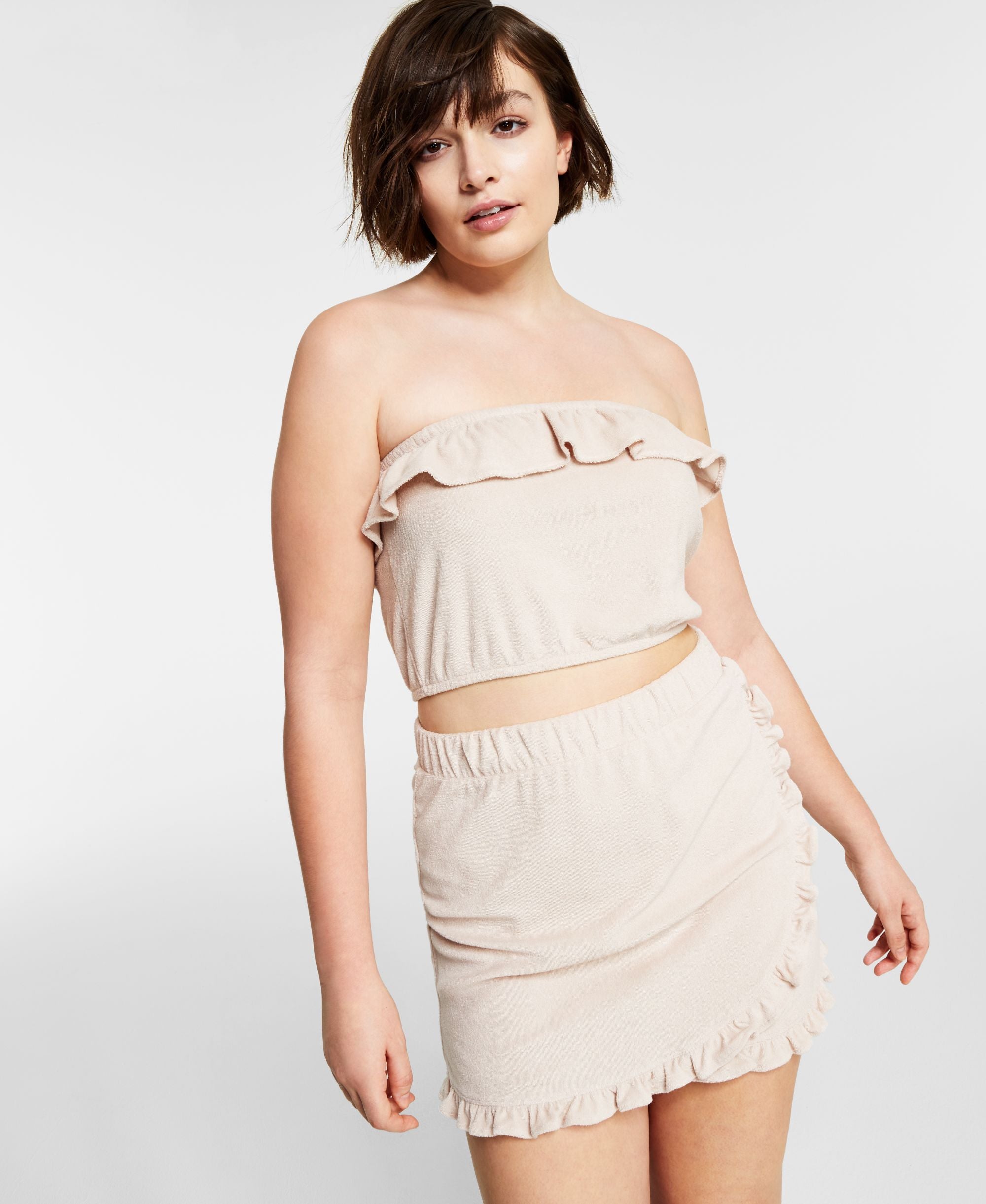 Bar III Womens Terry Ruffled Tube Premium Top