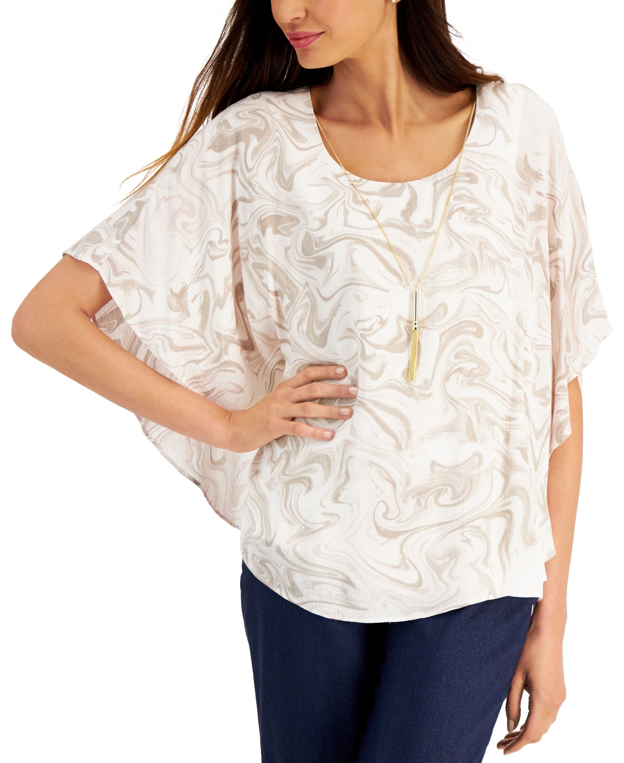 JM Collection Petite Gauze Poncho Premium Top