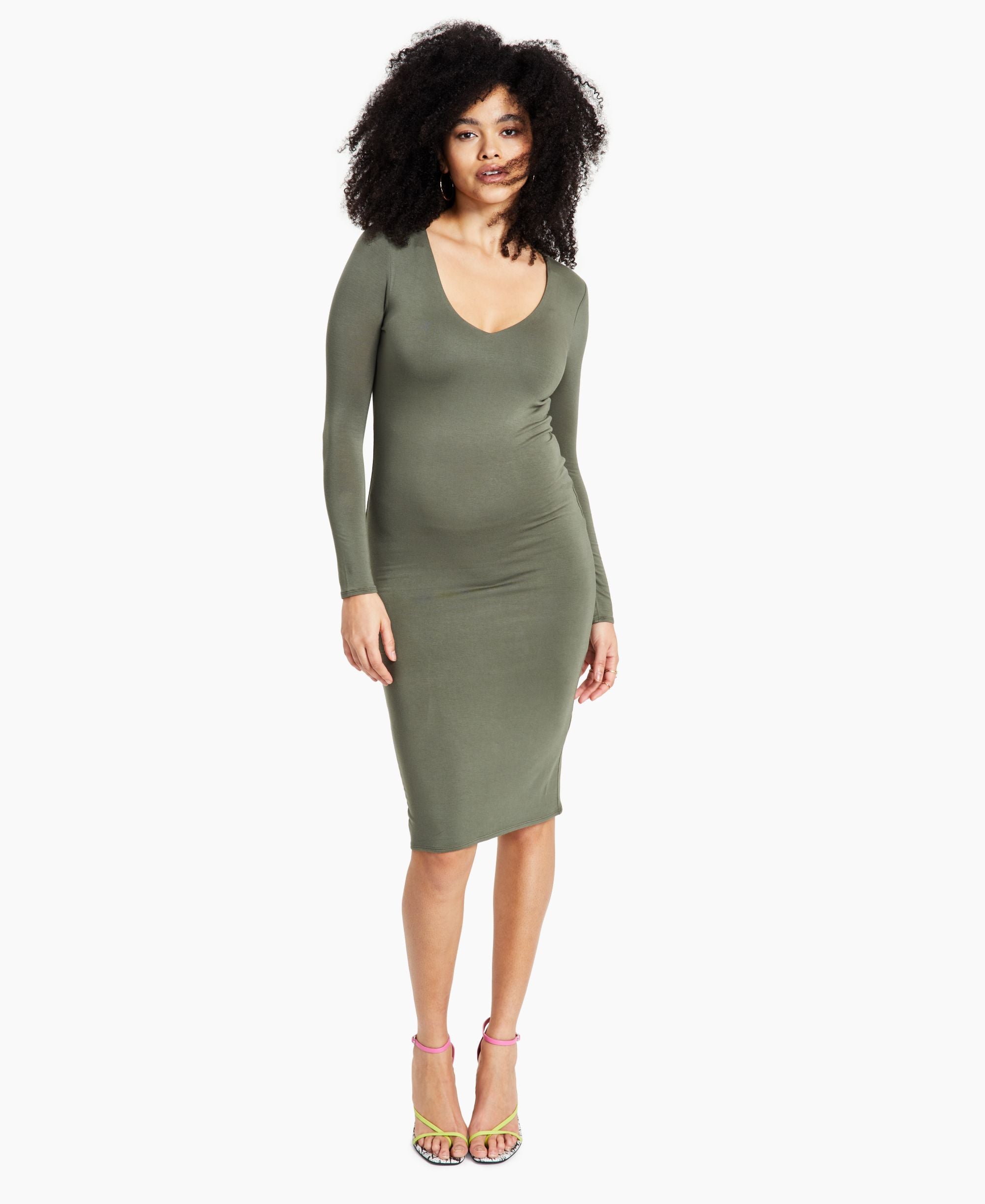 Bar III Long-Sleeve V Neck Jersey Dress