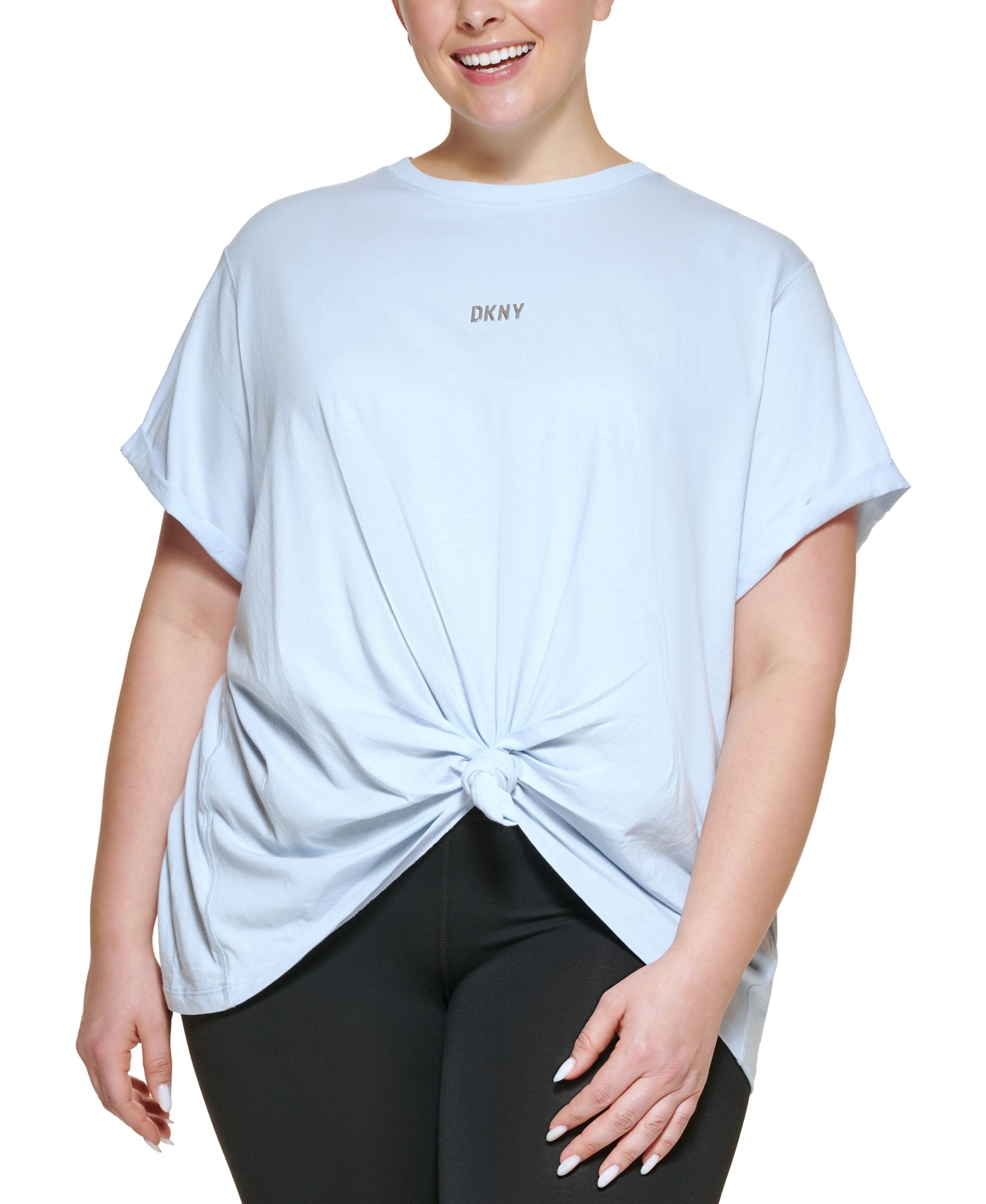 DKNY Sport Plus Size Knot Front Metallic Logo T-Modern Shirt