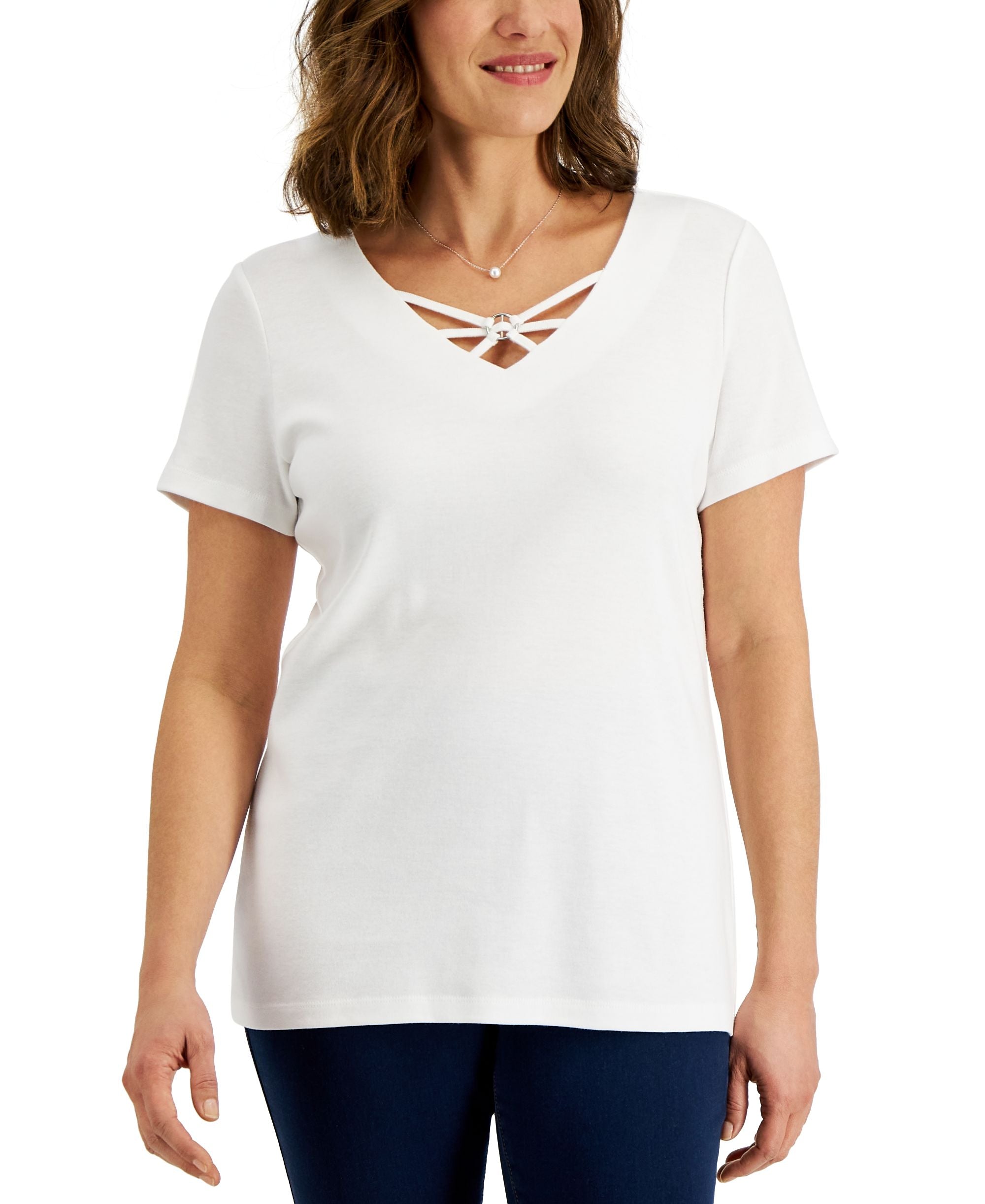 Karen Scott Womens Cotton Crisscross V Neck Premium Top