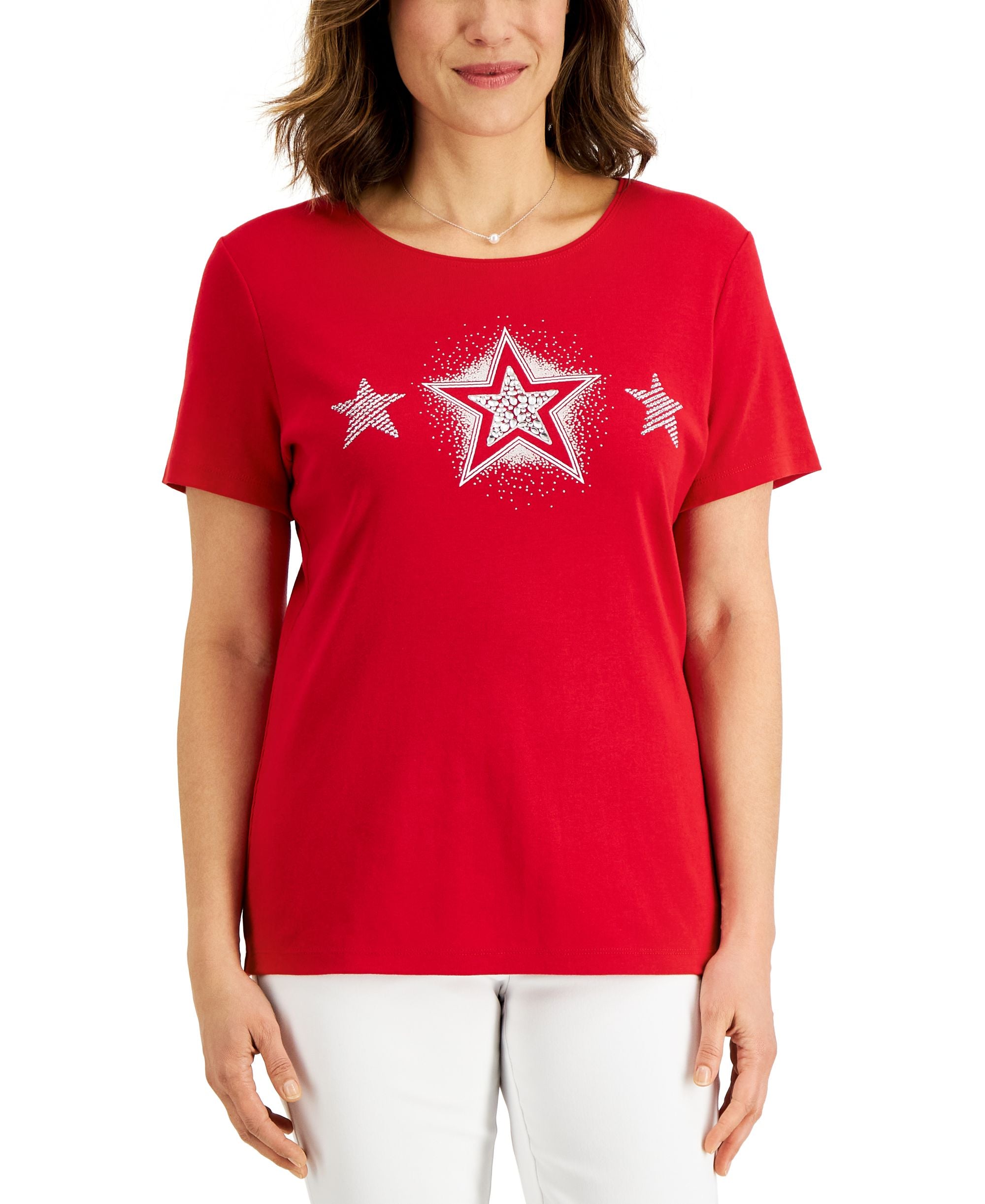 Karen Scott Petite Short-Sleeve Triple Shine Premium Top