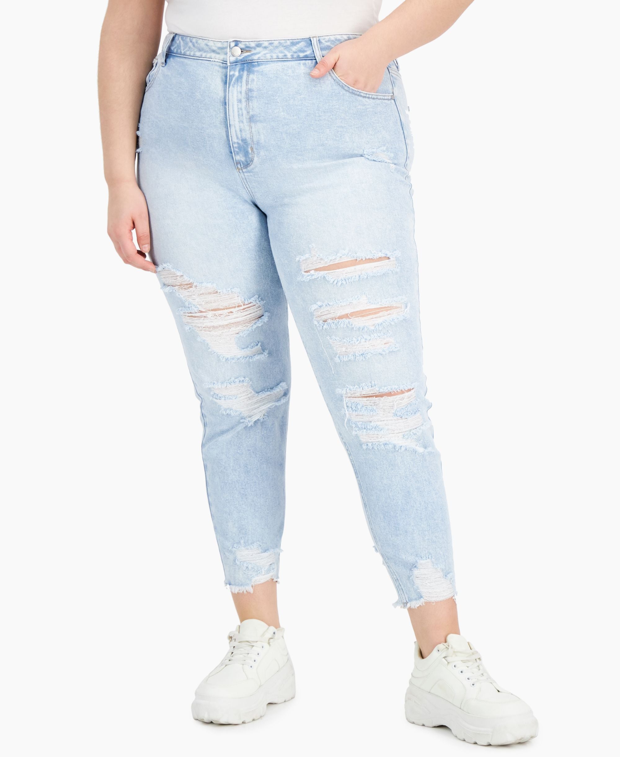 Tinseltown Modern Plus Size Destructed Mom Premium Jeans