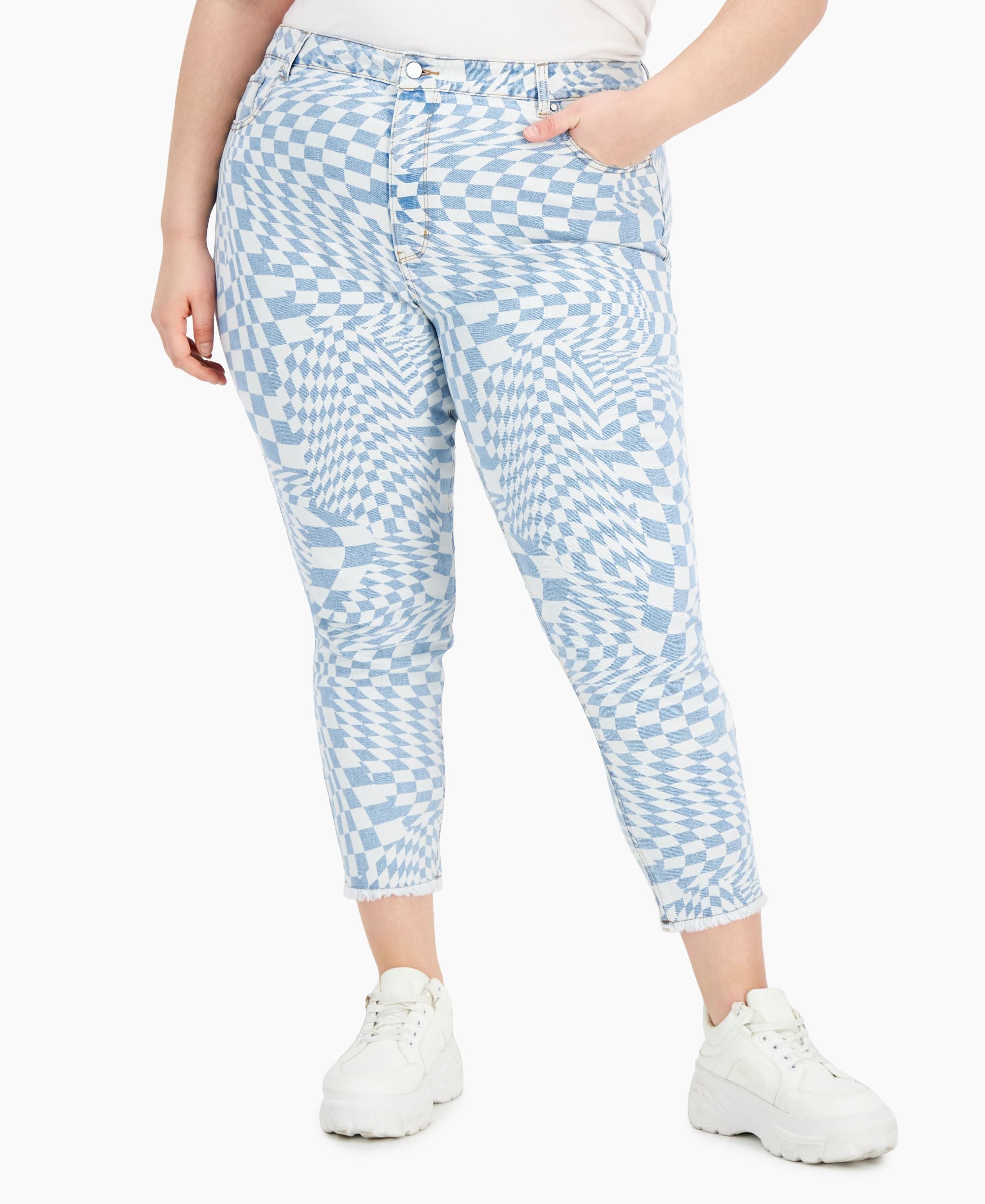 Tinseltown Modern Plus Size Geo Print Mom Premium Jeans
